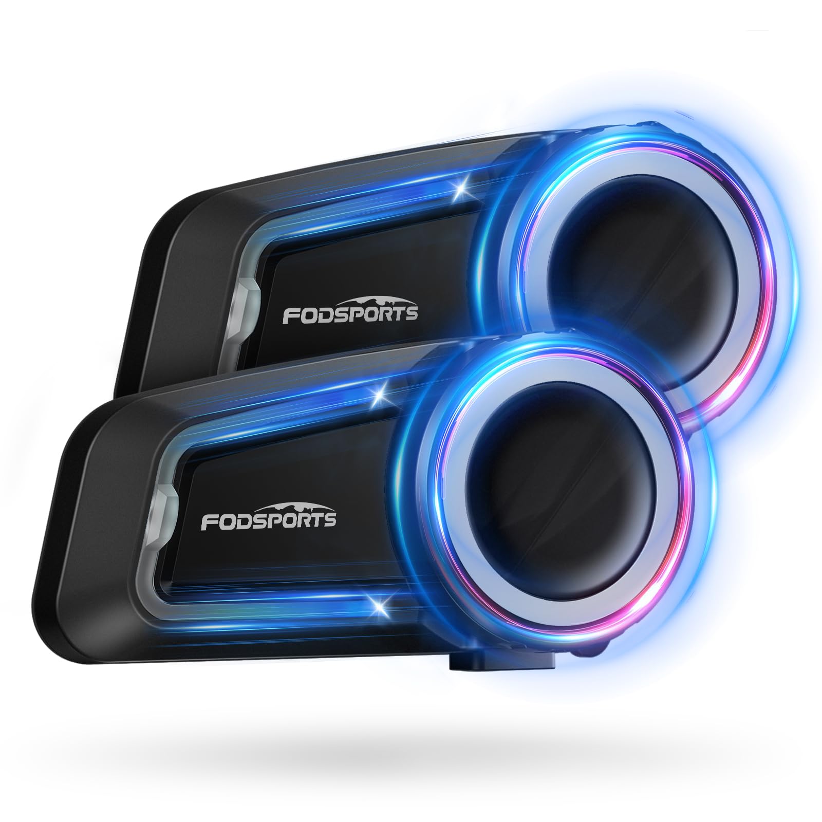 Fodsports FX7 10 Riders Motorcycle Bluetooth Headset - Dual Chip Helmet Communication System with Audio Multitasking, Music Sharing & Intercom - CVC & ENC Noise Cancellation, FM Radio - 2 Pack for Group Riding, Road Trips & Adventure Motorcycling