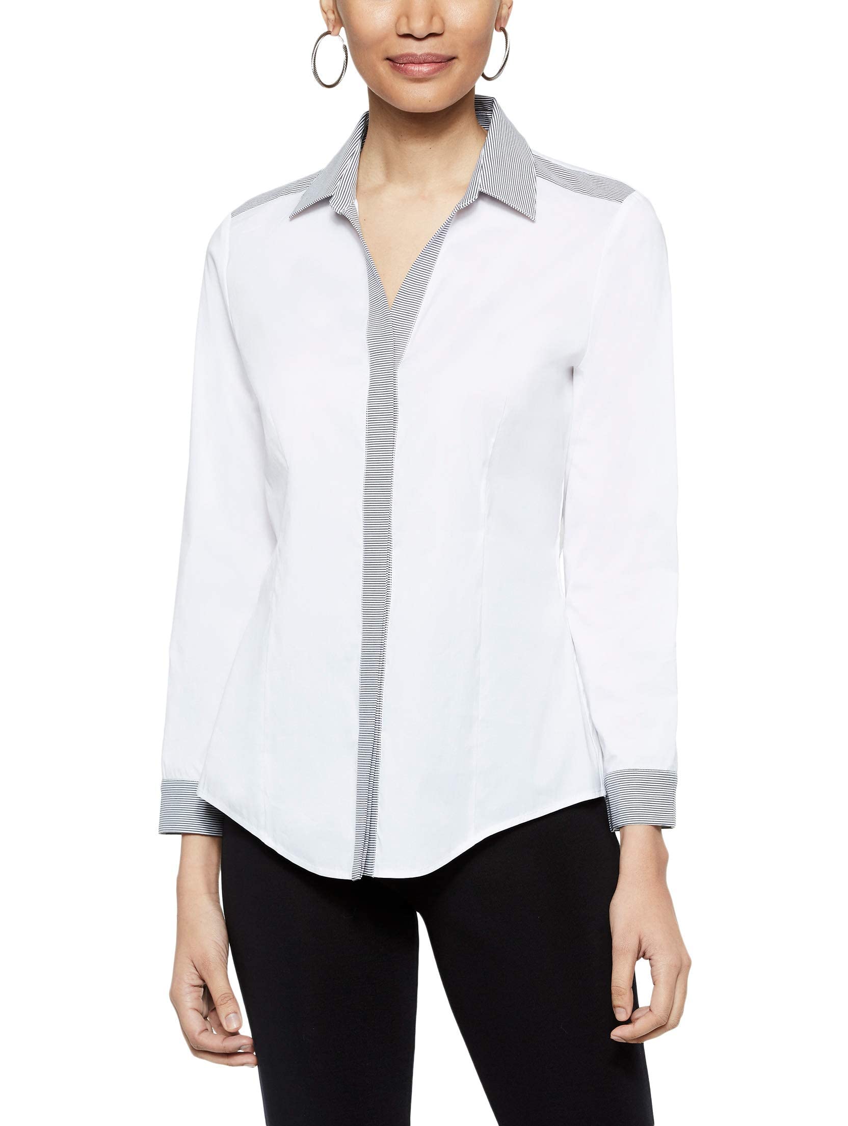 MISOOK Women's Classic Striped Cotton Button-Up Shirt | Casual Long Sleeve Blouse for Work & Everyday Wear | Office, Date Night & Weekend Outfit Essential
