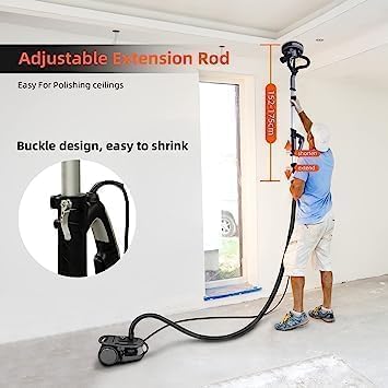 750W Electric Drywall Sander with Vacuum Dust Collection - 7 Speed Adjustable (900-1800 RPM) LED Light Drywall Sander Kit, Includes 14 Sanding Discs & Extendable Handle - Perfect for Home Renovation, Wall Smoothing and DIY Projects