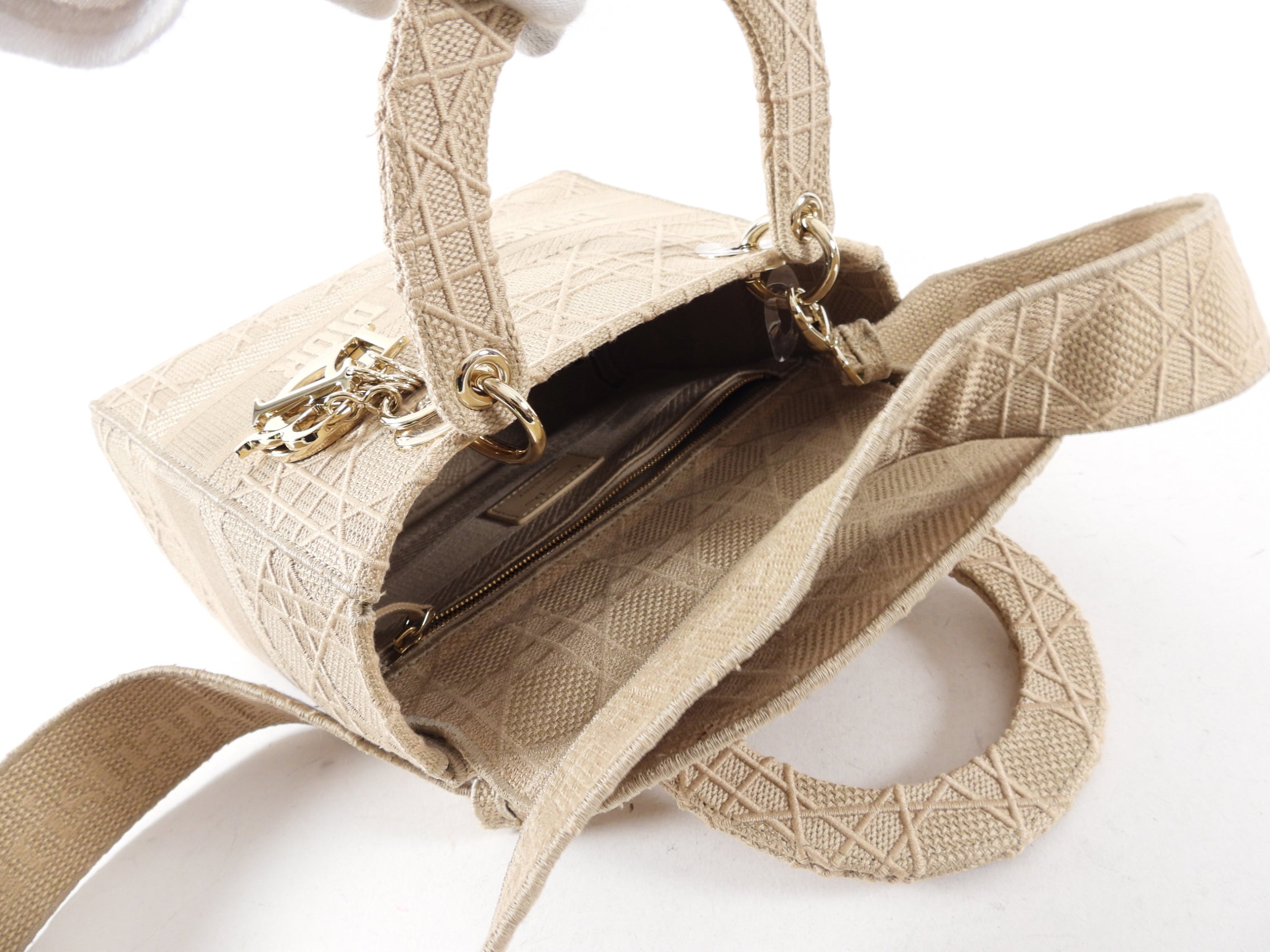 Christian Dior Lady D Lite Medium Beige Canvas Embroidered Shoulder Bag - Luxury Designer Handbag for Women, Perfect for Work, Travel & Special Occasions