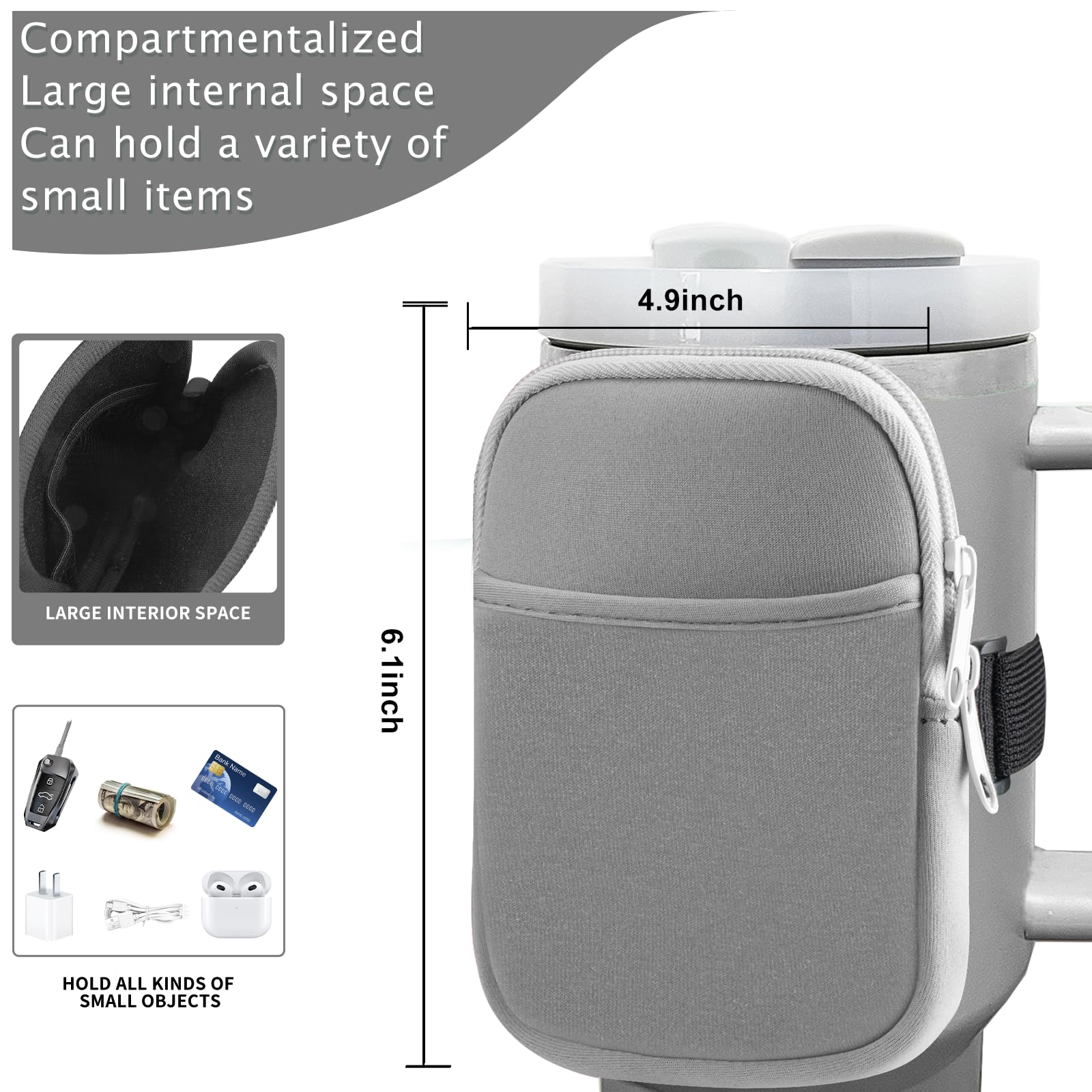 Stanley Tumbler Water Bottle Pouch with Pocket - Insulated Armband Key Card Holder for Gym, Hiking & Travel - Compatible with Stanley Cup, Hydro Flask & Yeti Bottles