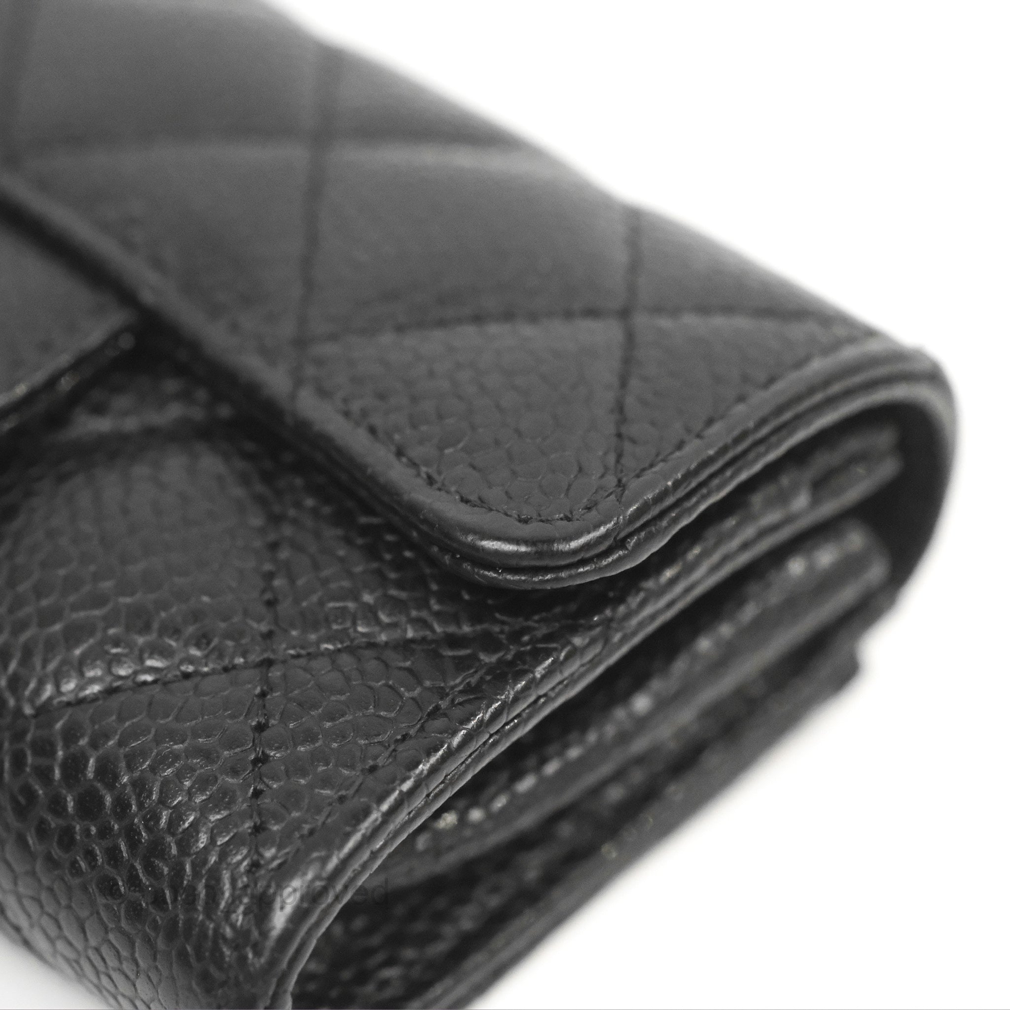 Chanel Classic Flap Card Holder Wallet - Black Caviar Leather with Silver Hardware | Luxury Compact Wallet for Women | Perfect for Everyday Use, Travel & Gift Giving