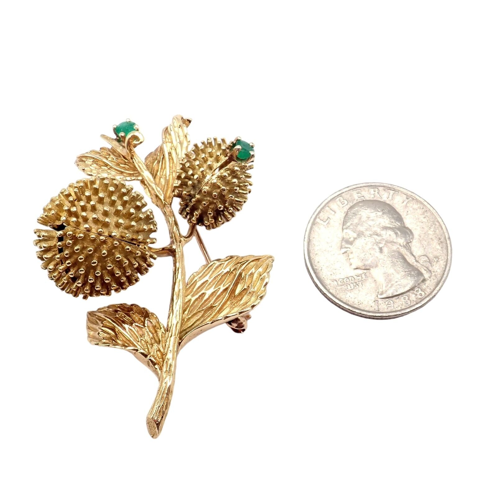 Tiffany & Co 18k Yellow Gold Diamond and Emerald Flower Night & Day Brooch Pin - Vintage Luxury Jewelry for Women, Perfect for Special Occasions & Evening Events