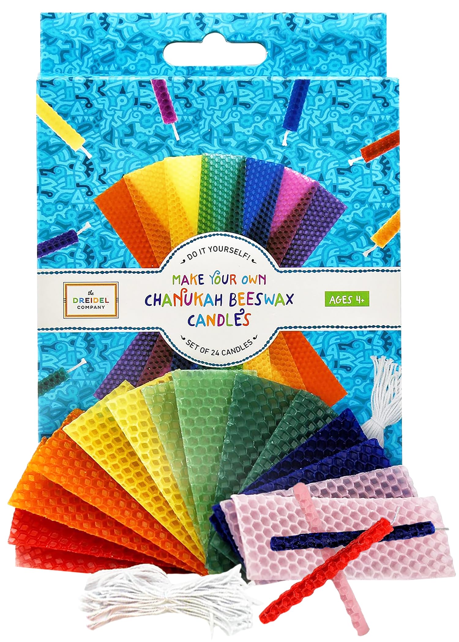 DIY Hanukkah Beeswax Candles Kit - Make Your Own Chanukah Candles with 24 Beeswax Sheets & Complete Supplies - Perfect for Jewish Holiday Celebrations, Home Decor & Gift Giving