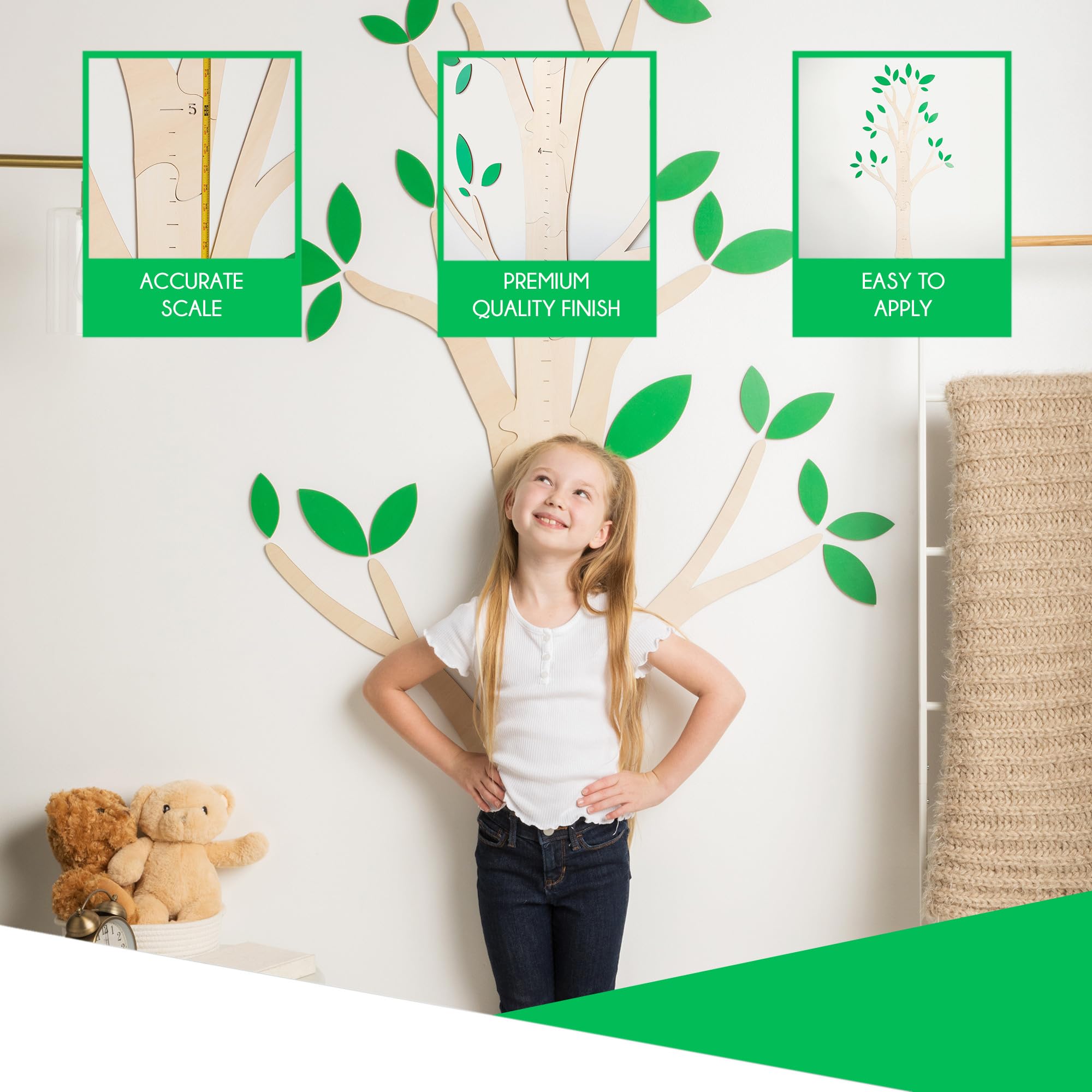 Wooden Tree Growth Chart for Kids - Nursery & Playroom Wall Decor