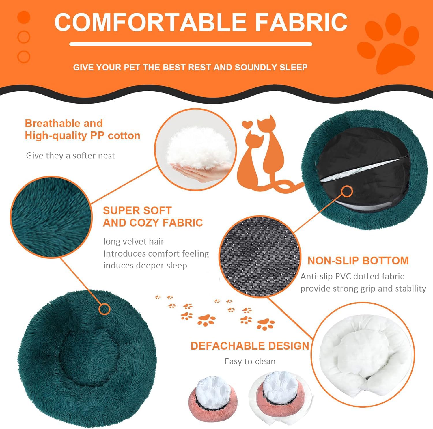 Washable Donut Dog Bed & Round Cat Bed - Comfortable, Warm Pet Cushion with Zipper, Easy to Clean (Dark Gray, 4XL 110cm/43in) - Perfect for Indoor Pets, Cozy Napping & Small Animal Lounging