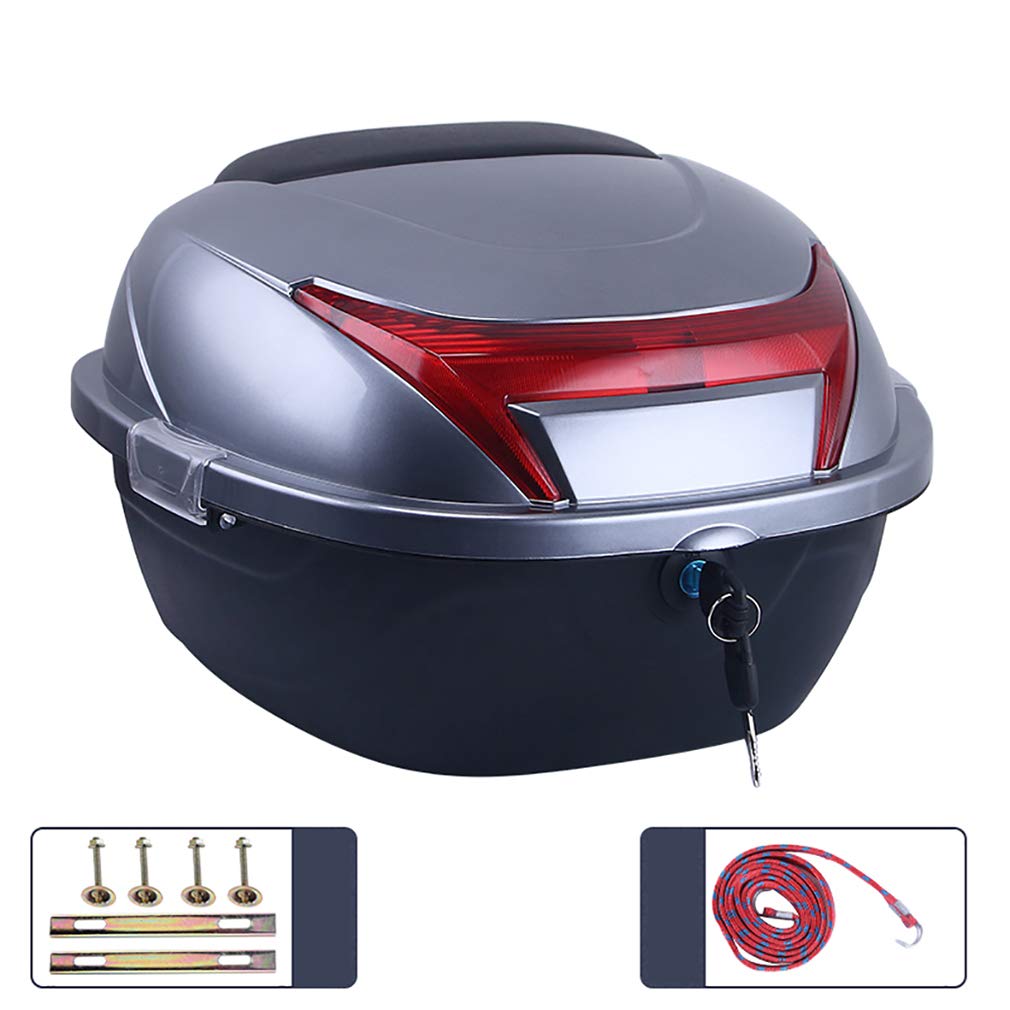 Universal Motorcycle Rear Top Box - 37x32.5x24.5cm Hard Storage Case with Lock for Helmet & Luggage - Waterproof Motorcycle Tail Trunk Carrier for Motorbike, Moped, Scooter - Perfect for Commuting, Touring & Daily Storage