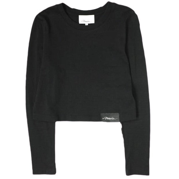 3.1 Phillip Lim XS Long Sleeve Logo Tee in Black - Stylish Casual Wear for Women's Everyday Outfits