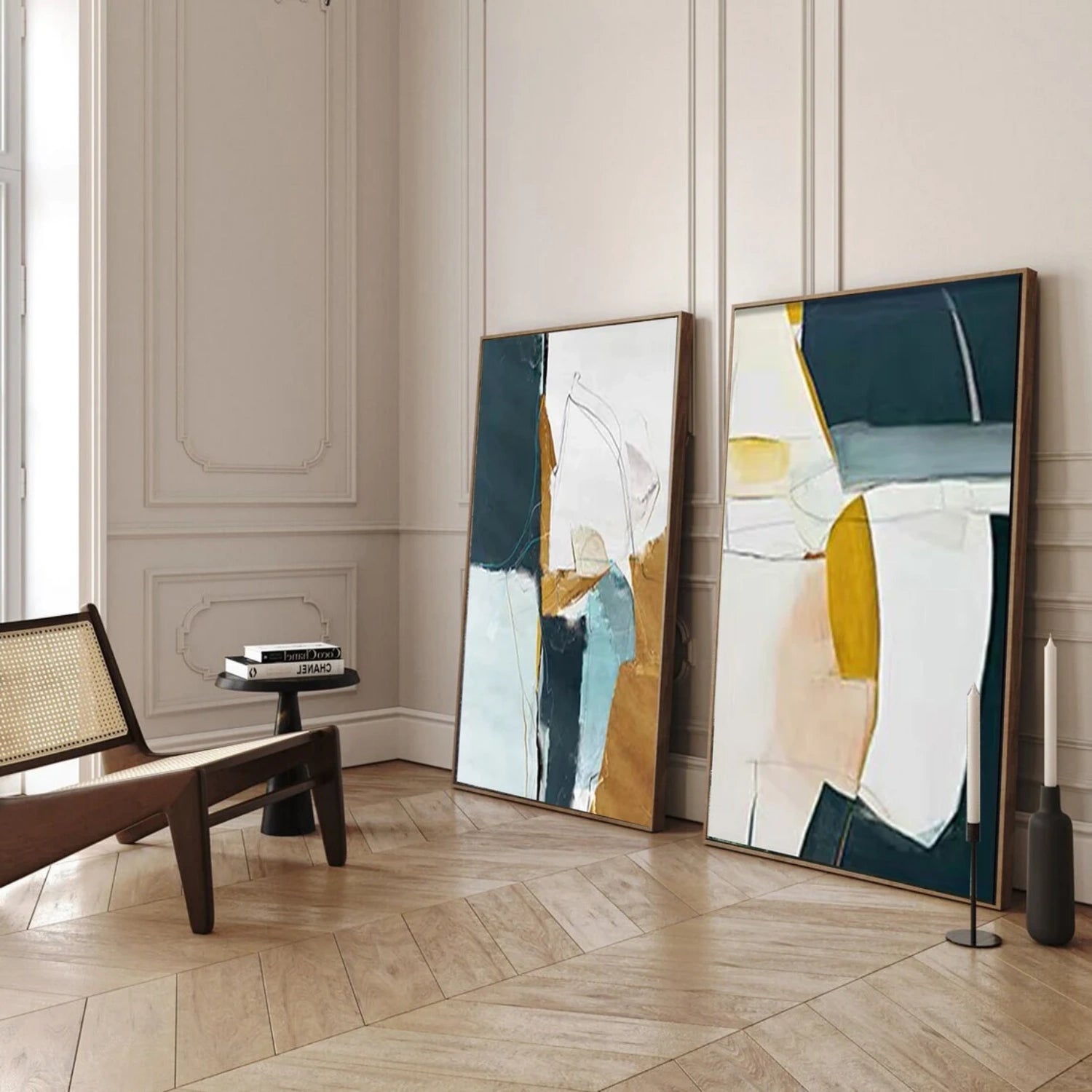 Abstract Wall Art Set of 2 - Modern Canvas Paintings for Living Room & Bedroom Decor - #AB 410 Home Office & Dining Room Wall Decorations