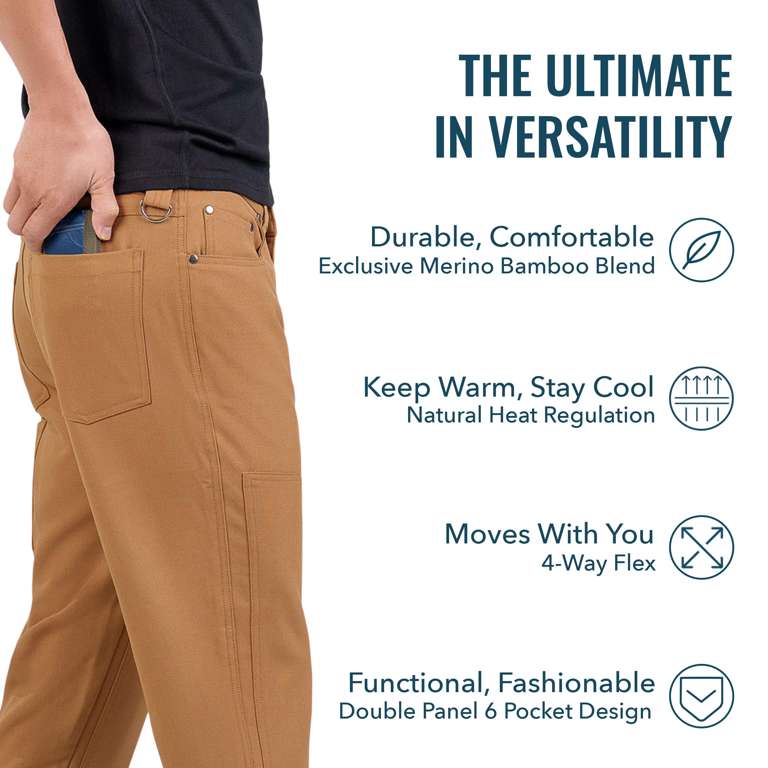 Men's Merino Wool Longhaul Travel Pants - Natural Stretch, Odor Resistant, Breathable Hiking & Outdoor Adventure Pants | Seattle Designed for Comfort & Durability