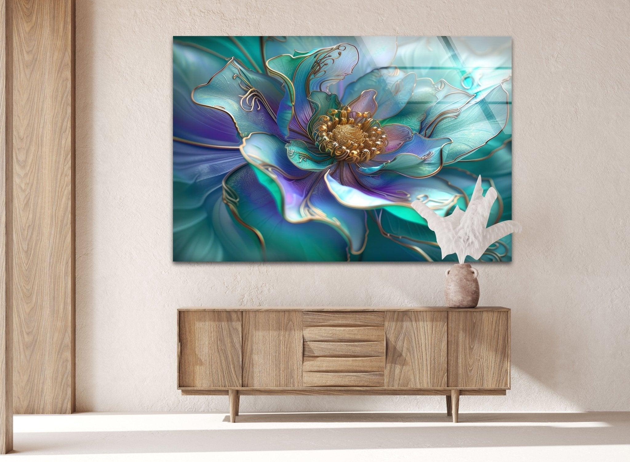 Abstract Pearlescent Flower Close-Up Glass Wall Art - Elegant Home Decor for Living Room, Bedroom & Office