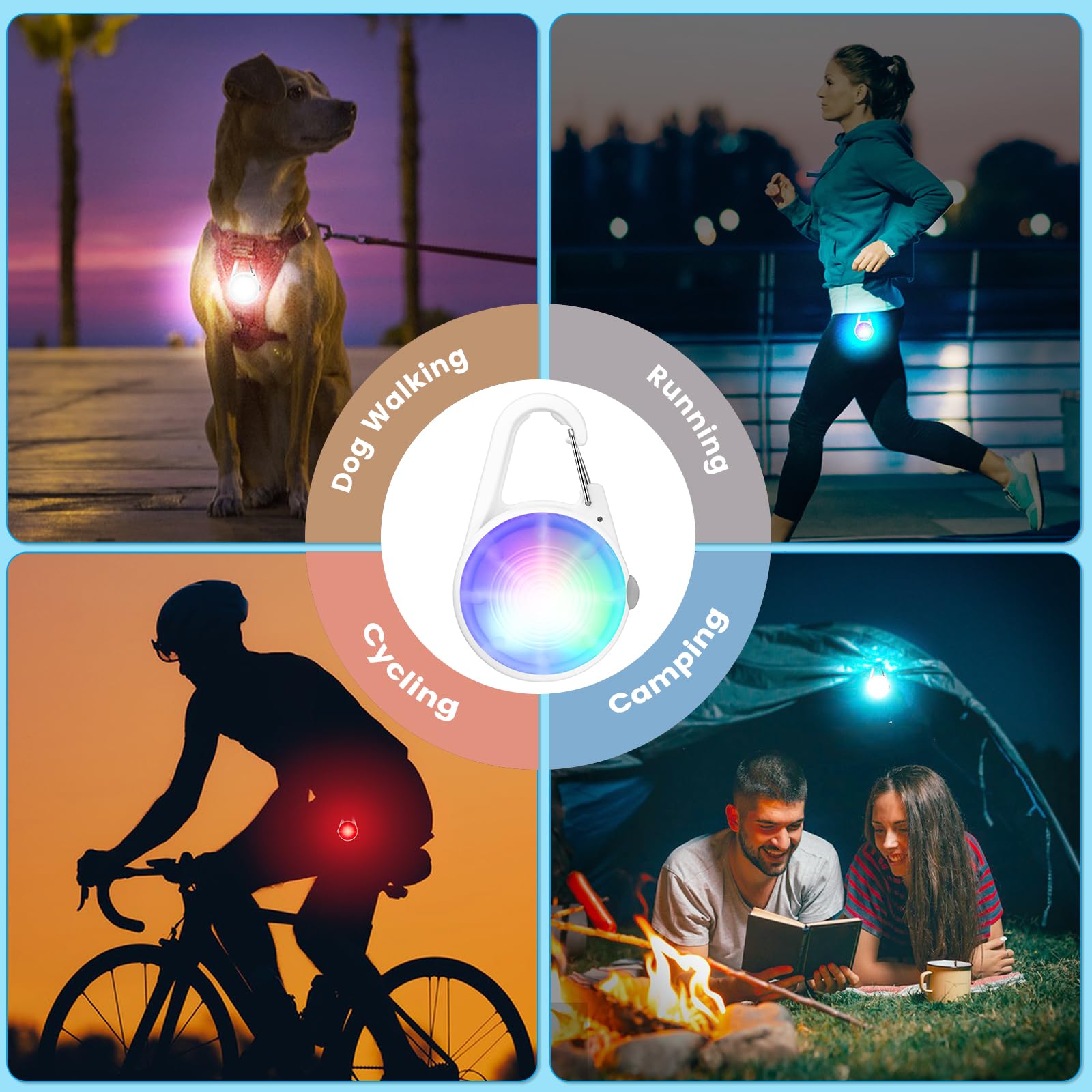MEDT 2 Pack LED Rechargeable Dog Collar Lights with RGB Colors - Waterproof Clip-On Pet Safety Light for Night Walking, Camping, Hiking & Outdoor Adventures