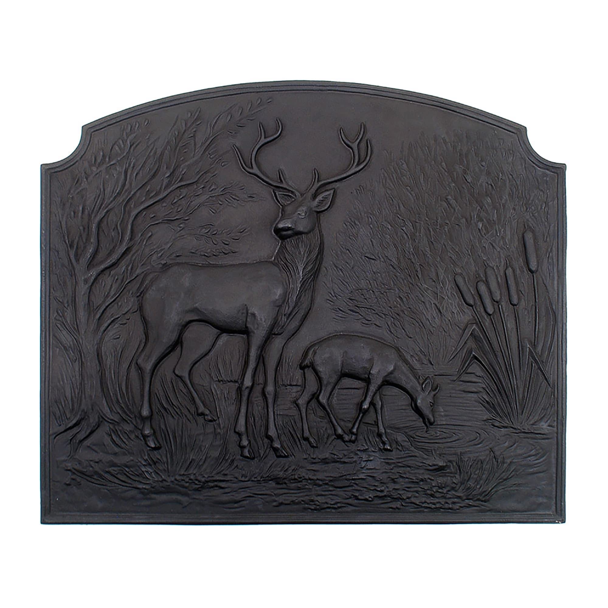 Black Deer Fireback - Decorative Fireplace Back Panel for Rustic & Traditional Home Decor - Perfect for Living Room, Cabin, or Lodge Fireplace Enhancement