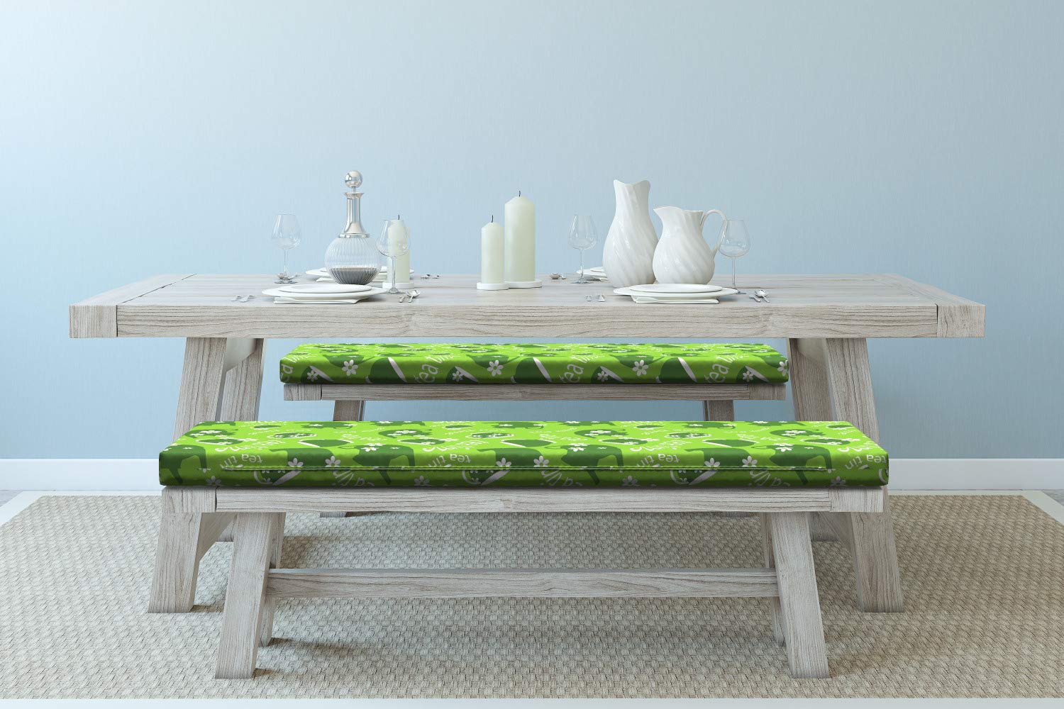 Ambesonne 2-Piece Tea Party Bench Cushion Set - Teapot & Floral Design, 45