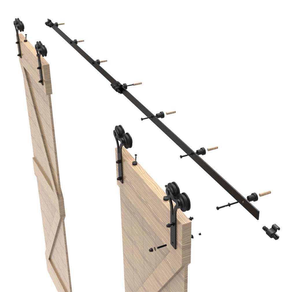 10FT Heavy Duty Sliding Barn Door Hardware Kit for Double Wood Doors - Smooth & Quiet Y-Style Hanger - Perfect for Farmhouse, Loft & Rustic Home Décor