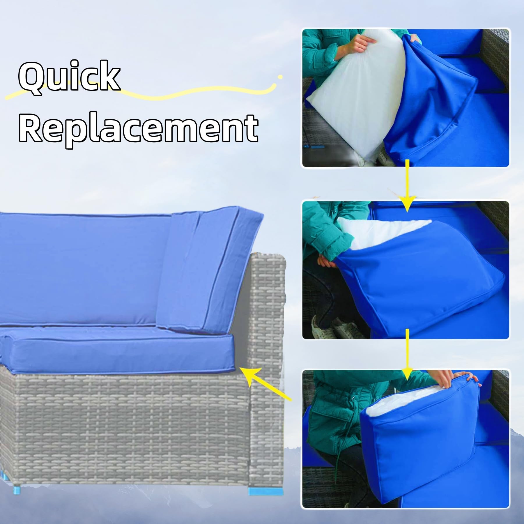 PROHIKER 14-Pack Outdoor Cushion Covers with Zipper - Navy Blue Replacement Covers for 7-Piece Patio Furniture Set | Waterproof & UV Resistant Sofa & Pillow Covers for Backyard, Deck, Poolside & Garden Use