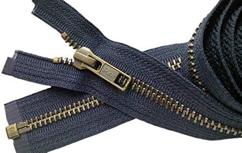 YKK® #5 Antique Brass Metal Teeth Jacket Zippers - Navy #560 - 8 Inch Custom Length - Made in USA - Perfect for DIY Crafts, Jacket Repairs & Costume Design