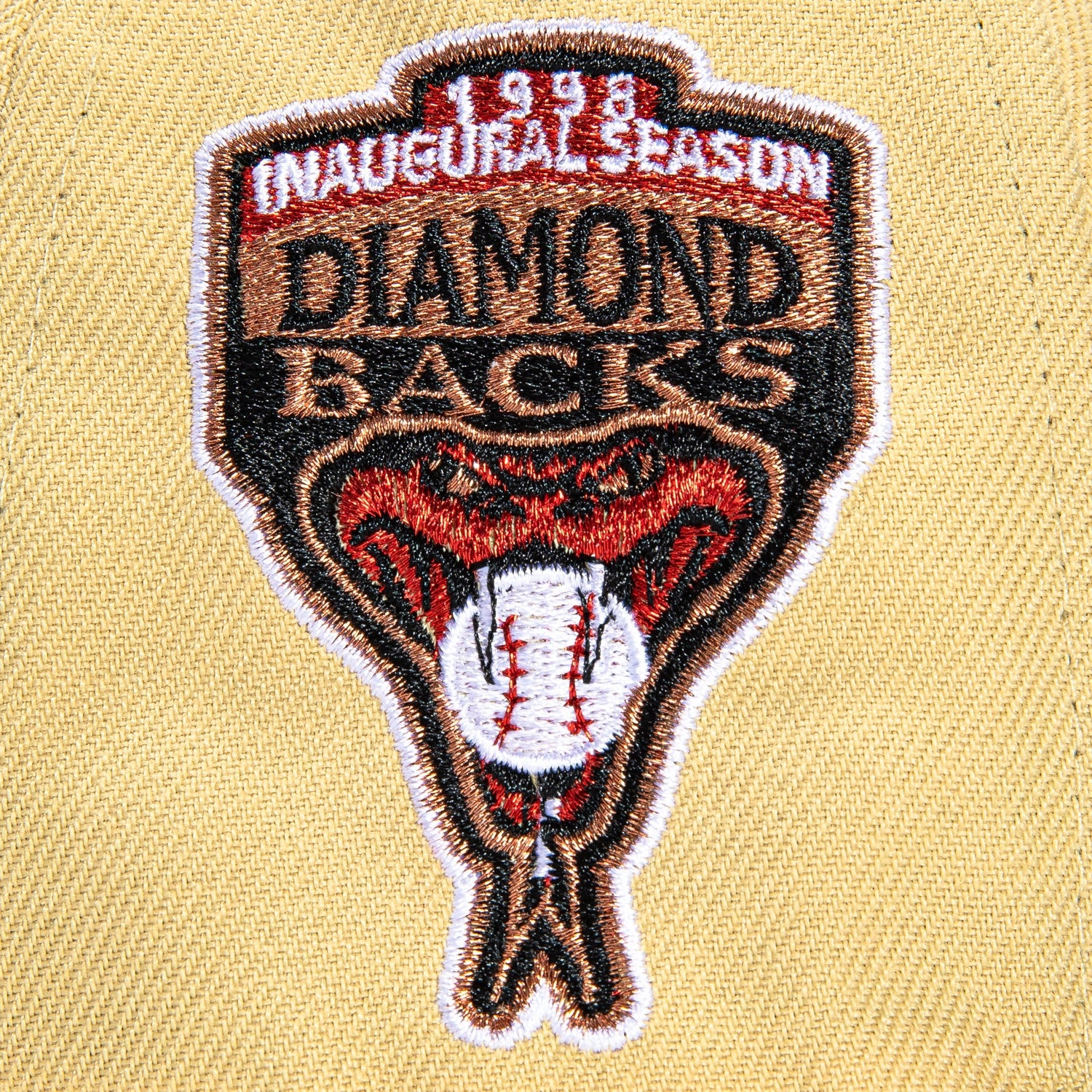 New Era 59Fifty Arizona Diamondbacks Inaugural Patch Snapback Hat - Tan, Black & Sedona Red - Official MLB Baseball Cap for Fans & Streetwear Fashion