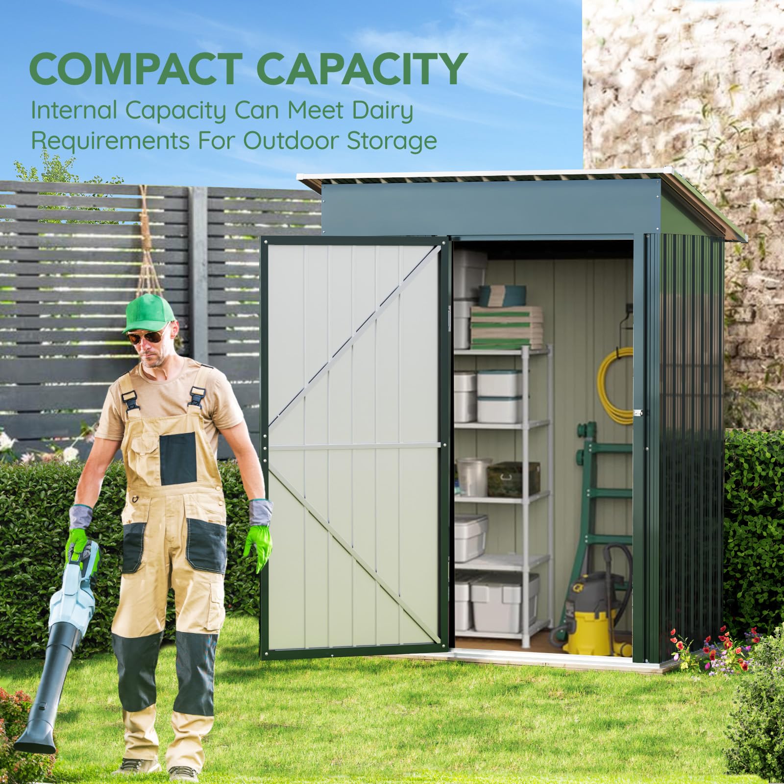 5x3FT Vertical Outdoor Steel Storage Shed with Floor Frame | Lockable Metal Tool Shed for Garden, Backyard, Patio | Weather-Resistant Utility Shed for Bike, Lawn Equipment & Outdoor Gear Storage | Perfect for Small Spaces & Urban Homes