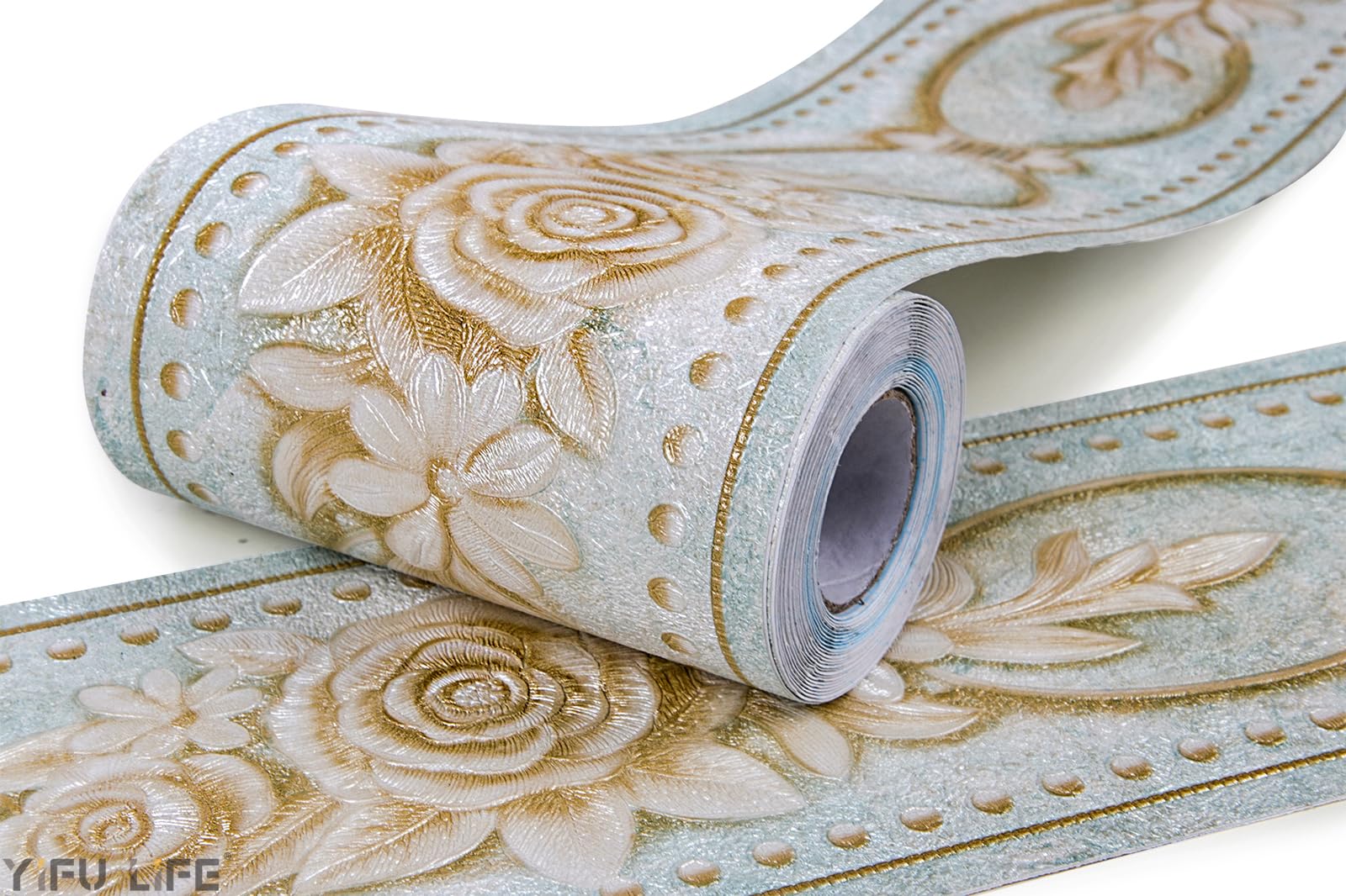 3D Elegant Royal Rose Green Flower Peel and Stick Wallpaper Border - Waterproof Self-Adhesive Wall Decoration for Bathroom, Kitchen, Ceiling (4.2