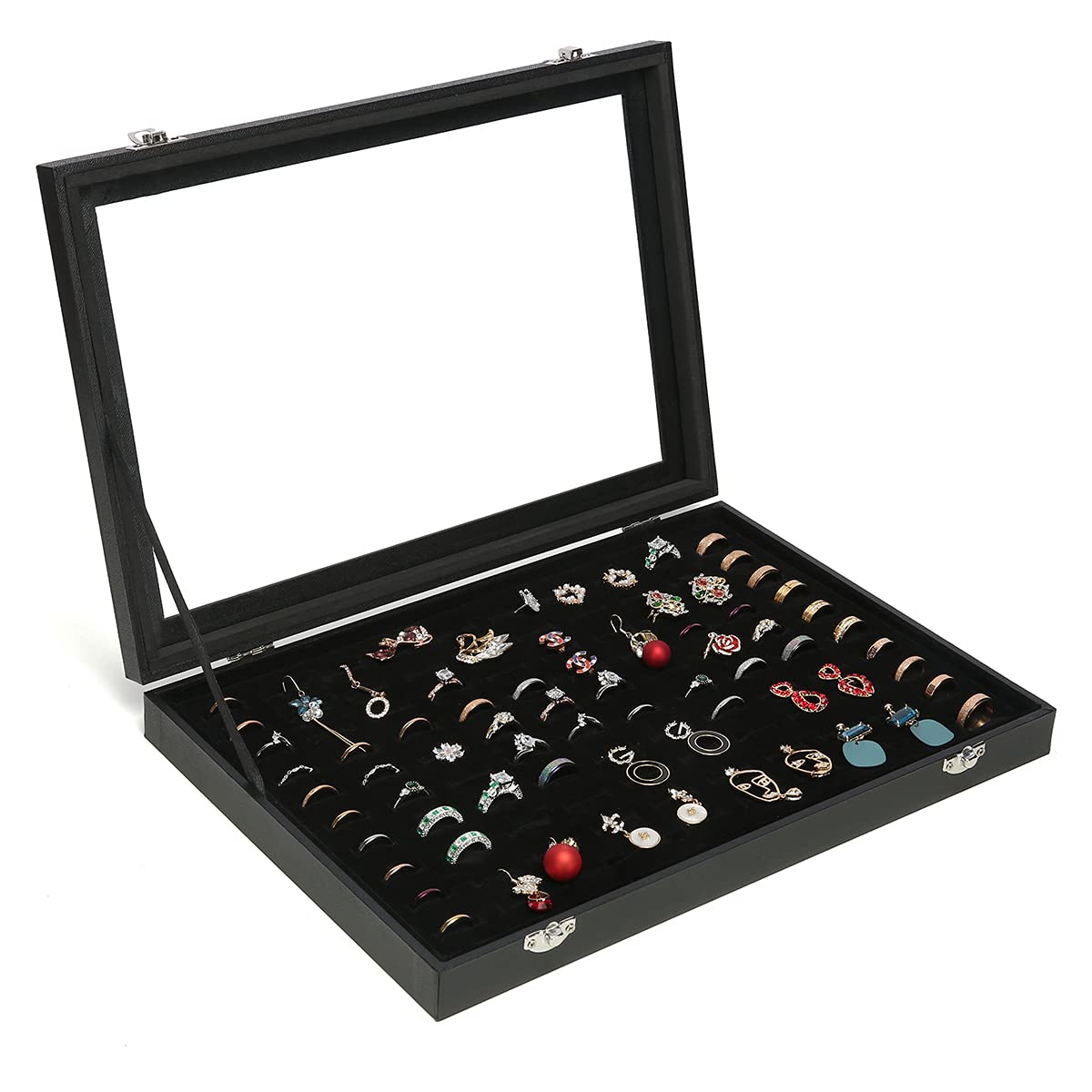 100-Slot Ring Box Organizer - Transparent Lid Jewelry Display Case for Rings & Earrings | Perfect for Wedding, Engagement, Jewelry Store & Home Organization