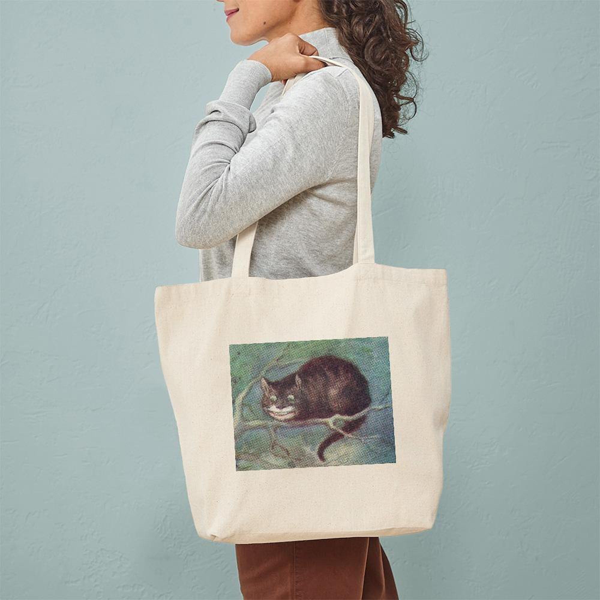 Cheshire Cat Tote Bag - Natural Canvas Reusable Shopping Bag for Groceries, Beach & Daily Use | Eco-Friendly Cotton Tote with Unique Alice in Wonderland Design