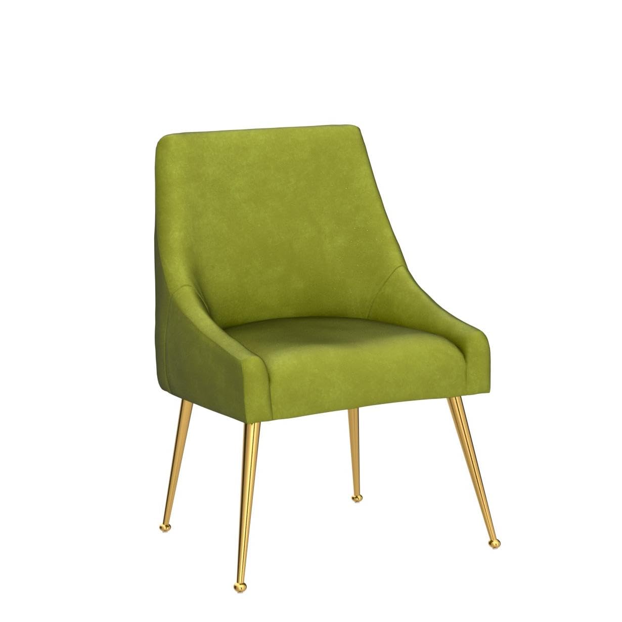 Modern Velvet Accent Chair Set of 2 - Thick Sponge Upholstered Dining Chairs with Golden Metal Legs for Living Room, Bedroom, Office & Dining Room - Yellow Green Velvet Lounge Chairs for Home Decor & Relaxation