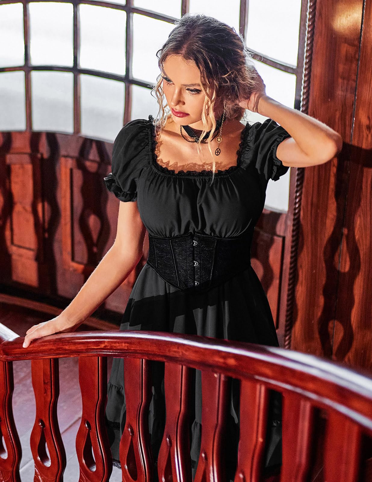 Gothic Victorian Dresses for Women | Scarlet Darkness Renaissance Costume Midi Dress | Perfect for Cosplay, Halloween & Themed Parties