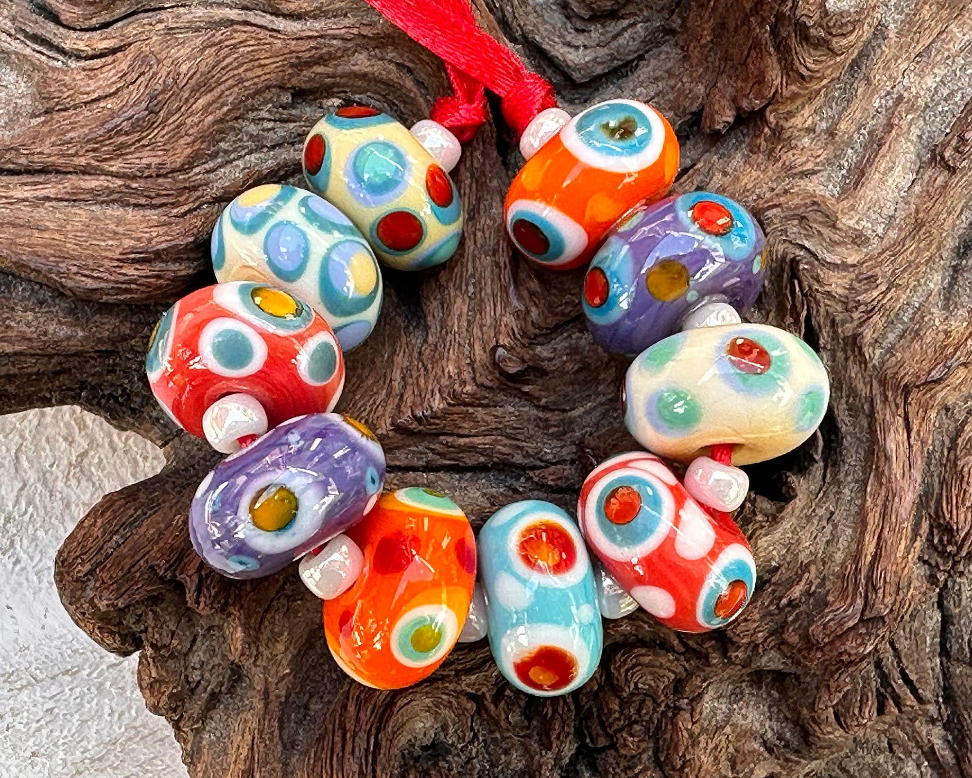10-Piece Retro Rainbow Dot Lampwork Glass Beads Set for Jewelry Making - DIY Bracelets, Necklaces & Craft Projects - SRA Certified