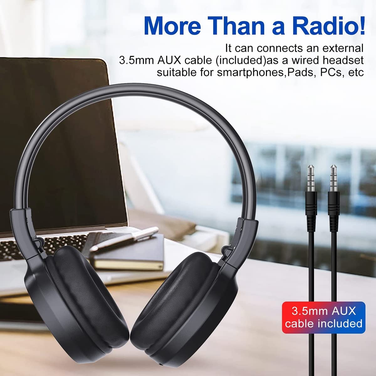NIEI Wireless Rechargeable FM Radio Headset - Lightweight Portable Headphones for Meetings, Daily Work, Hiking & Jogging - Perfect for Office, Outdoor Activities and Fitness Enthusiasts