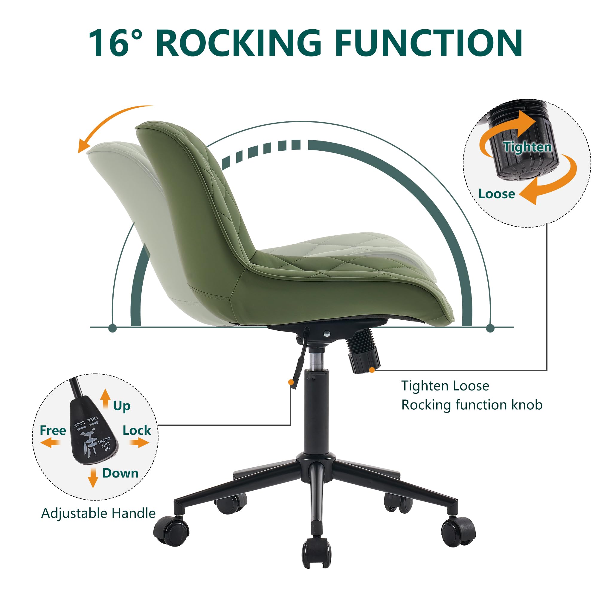 YOUNUOKE Armless Desk Chair - Comfortable Home Office Computer Chair with Wheels, Swivel Rolling Task Chair, Modern Upholstered Executive Vanity Chair in Olive - Perfect for Small Spaces, Gaming & Workstations