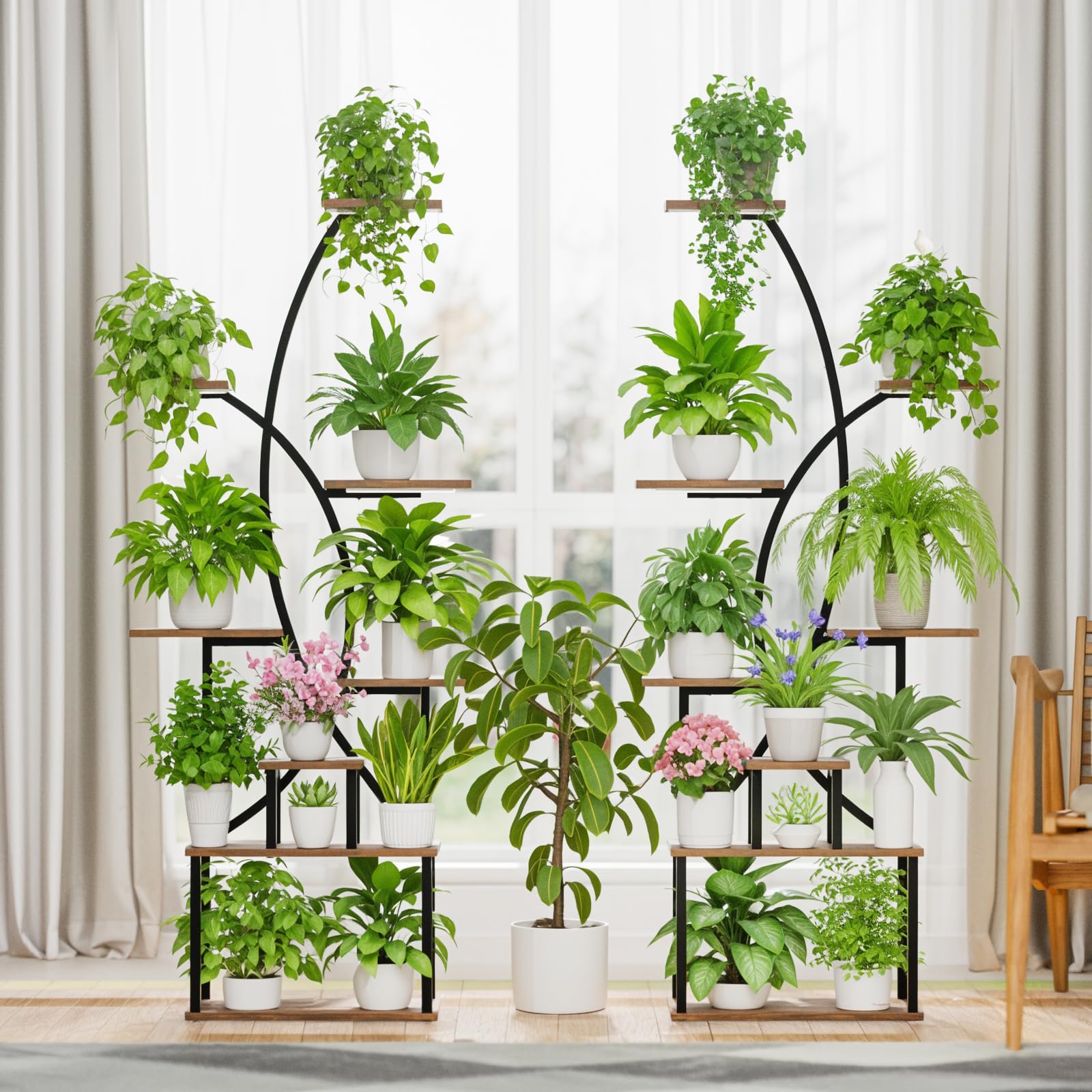 JUSTOGO 8-Tier Tall Metal Plant Stand with Grow Light - 65