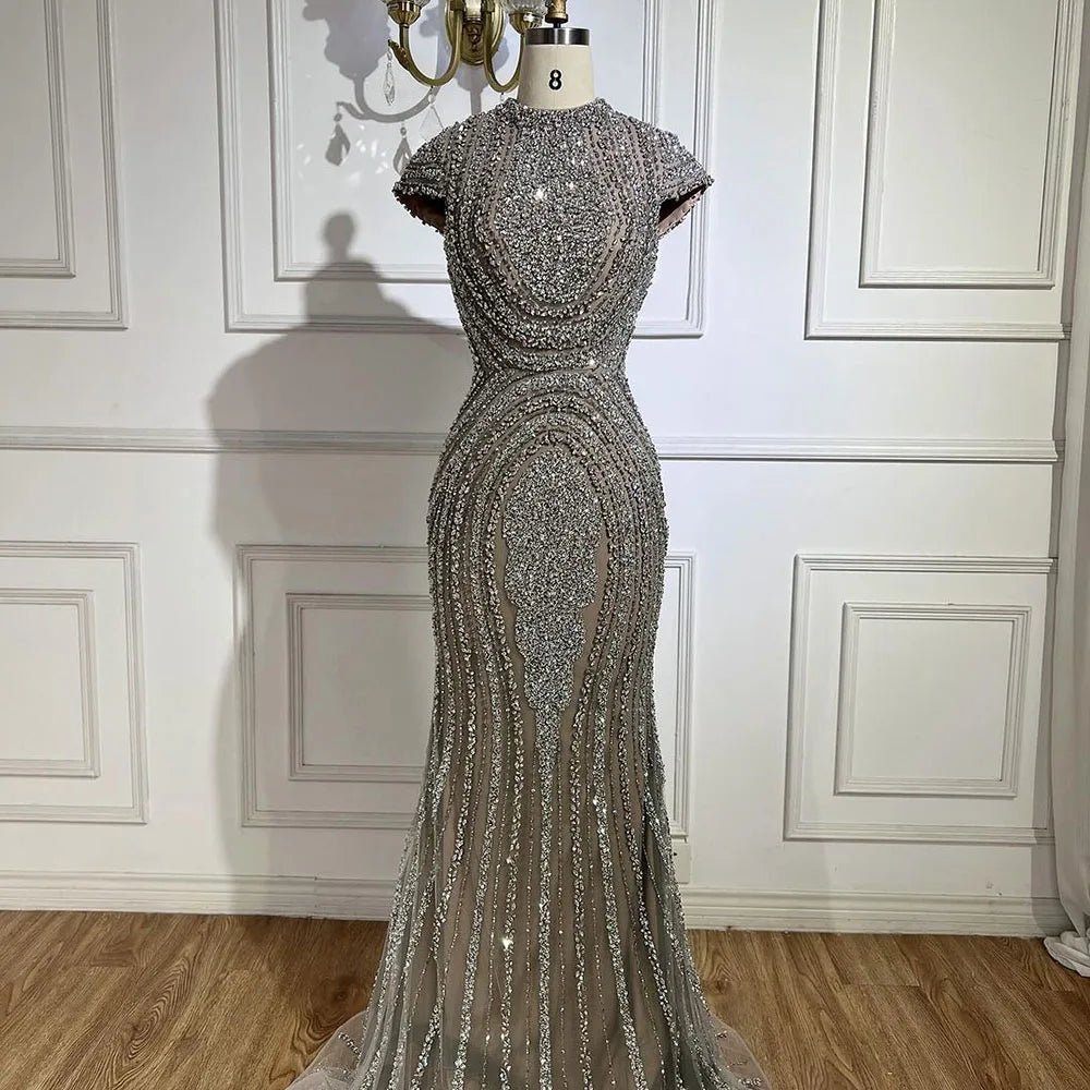 Luxury Designer Dubai Silver Nude Arabic Evening Dresses LA72344 - Elegant Formal Gowns for Weddings, Galas & Special Occasions