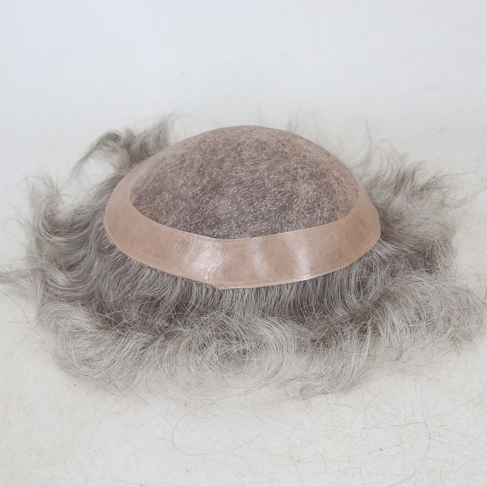Men's Human Hair Toupee 7x9 Inch - 80% Grey #5 Mixed Thin Skin Hair Replacement System with Monofilament Net & PU Base - Natural Looking Wig for Balding, Thinning Hair | Perfect for Daily Wear, Parties & Special Occasions