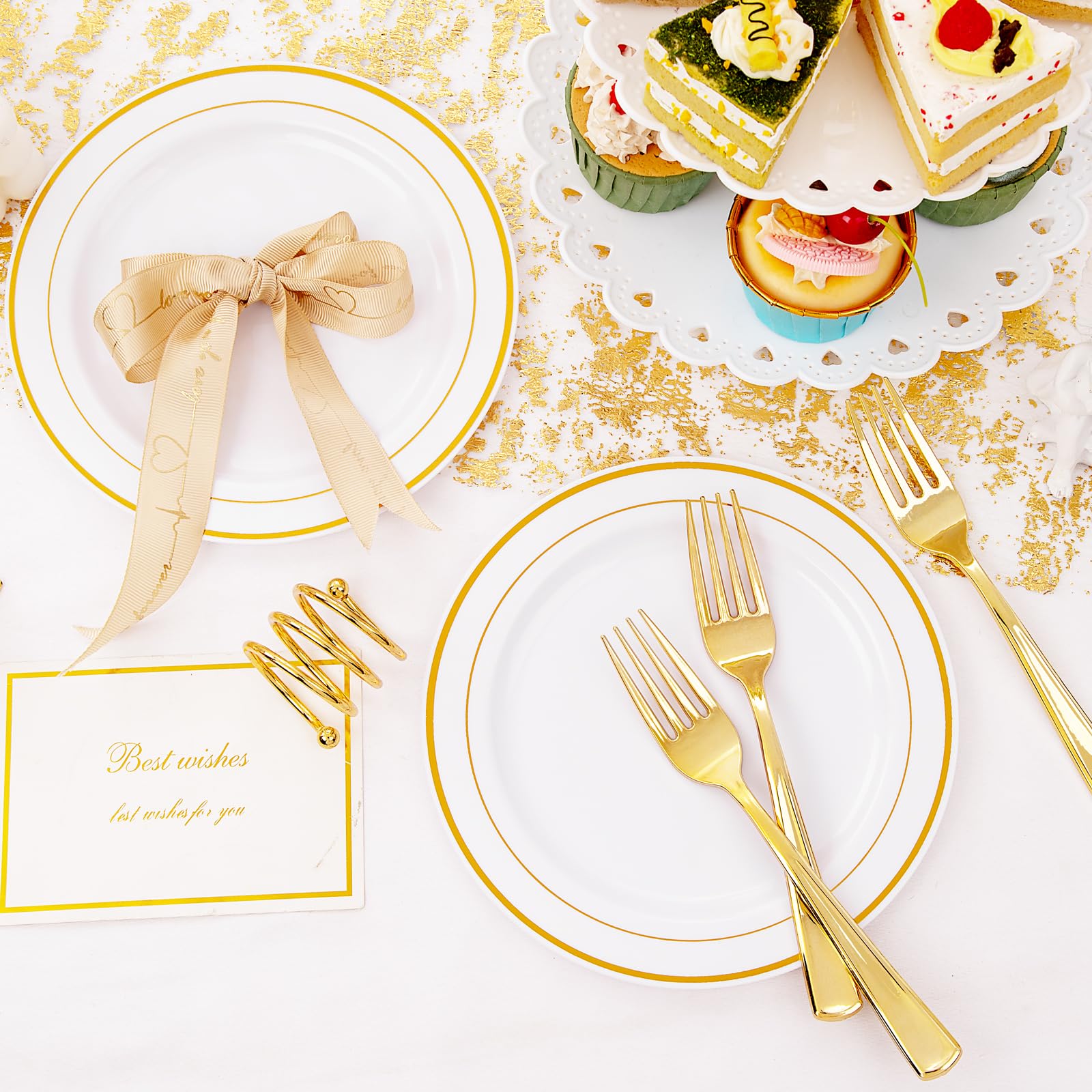 72 Pcs Heavy Duty Gold Rimmed Plastic Plates - 7.5