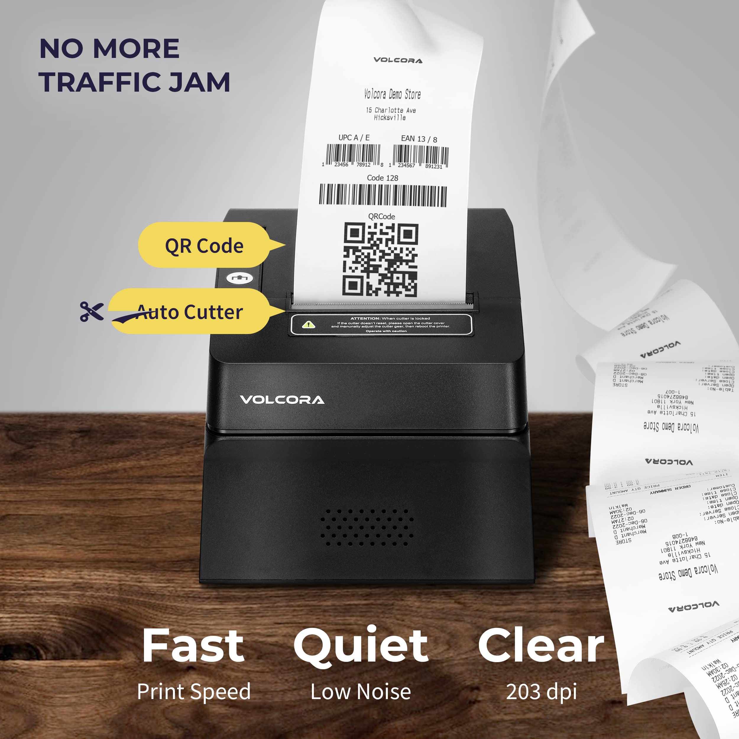 Volcora 80mm Thermal Receipt Printer with Auto Cutter - USB/Bluetooth POS Printer for Windows, Mac, Linux - ESC/POS Compatible for Cash Drawer - High-Speed Kitchen & Retail Receipt Printer - Wall Mountable (Black) - Perfect for Restaurants, Retail Stores, and Small Businesses