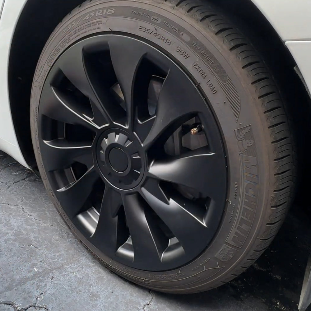 Tesla Model 3 18 Inch Überturbine Wheel Covers Kit - Matte Black Wheel Caps for 2017-2023 Model 3 | Enhance Style & Protect Rims for Daily Driving & Road Trips