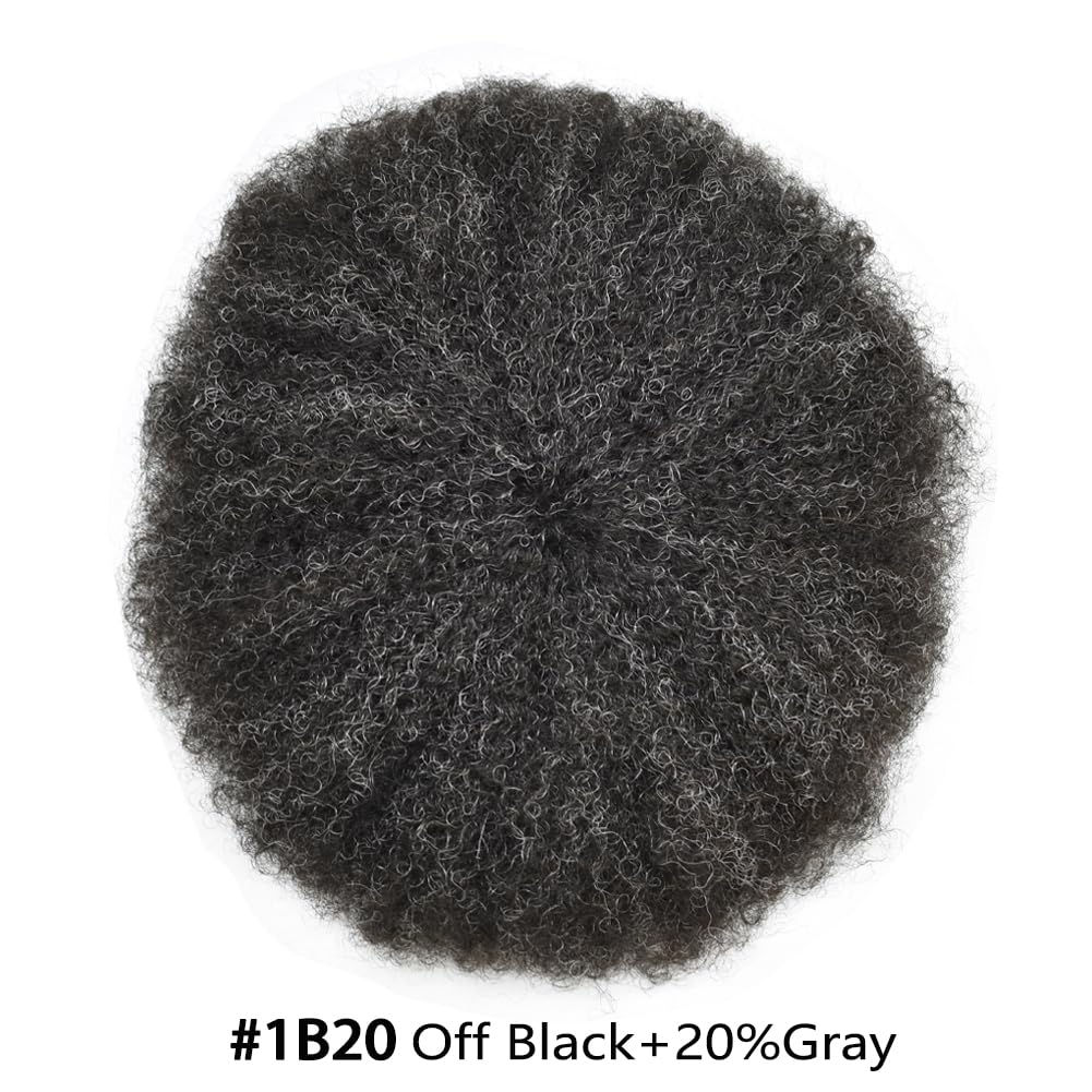 Premium Human Hair Toupee for Black Men - Afro Kinky Curly Replacement System - Full French Lace Wig - Natural 1B/20 Off Black with 20% Grey (#1B20) | Perfect for Daily Wear, Special Occasions & Hair Loss Solutions