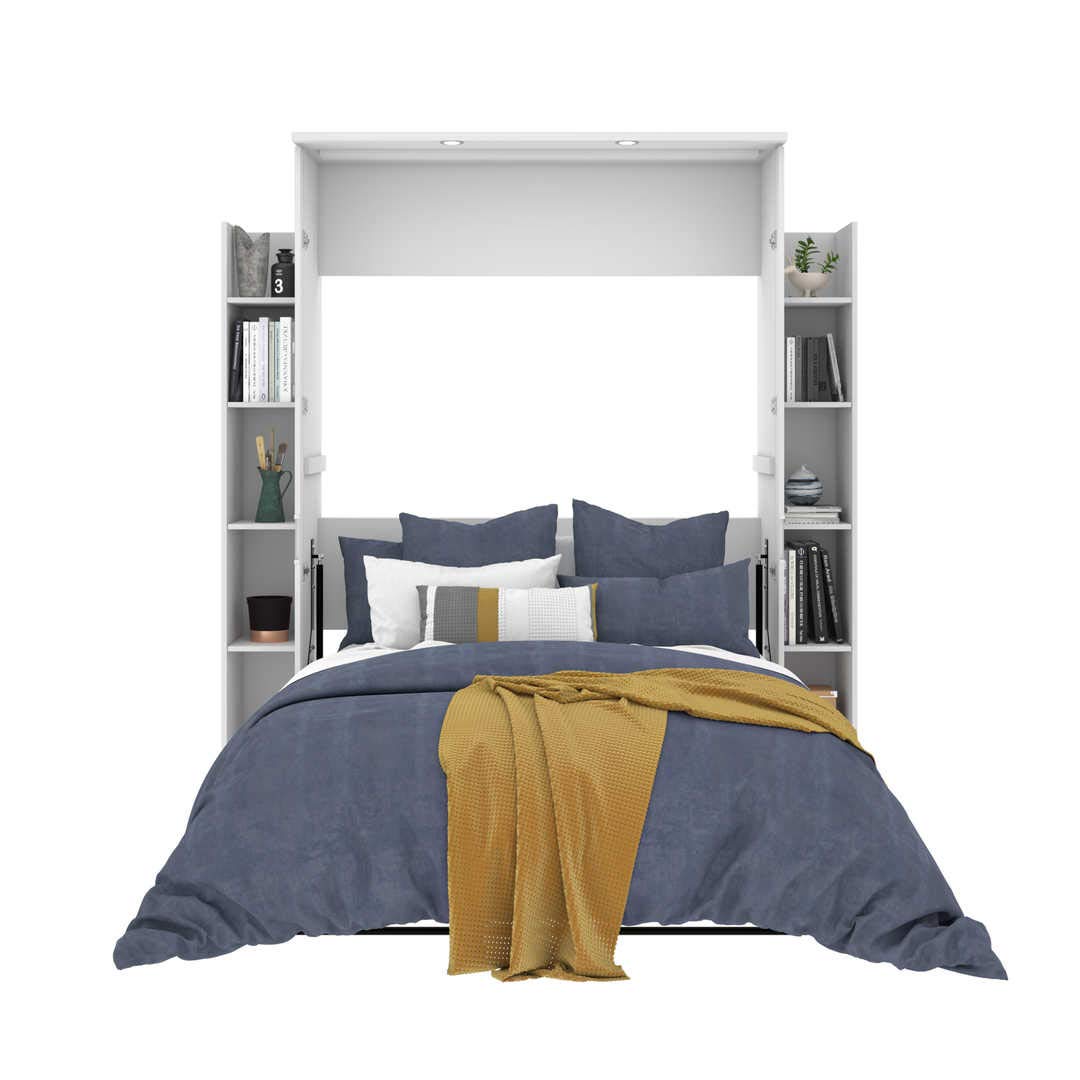 Bestar Lumina Full Murphy Bed with Built-in Shelves & Storage - Space-Saving Wall Bed for Small Apartments, Guest Rooms & Home Offices - White