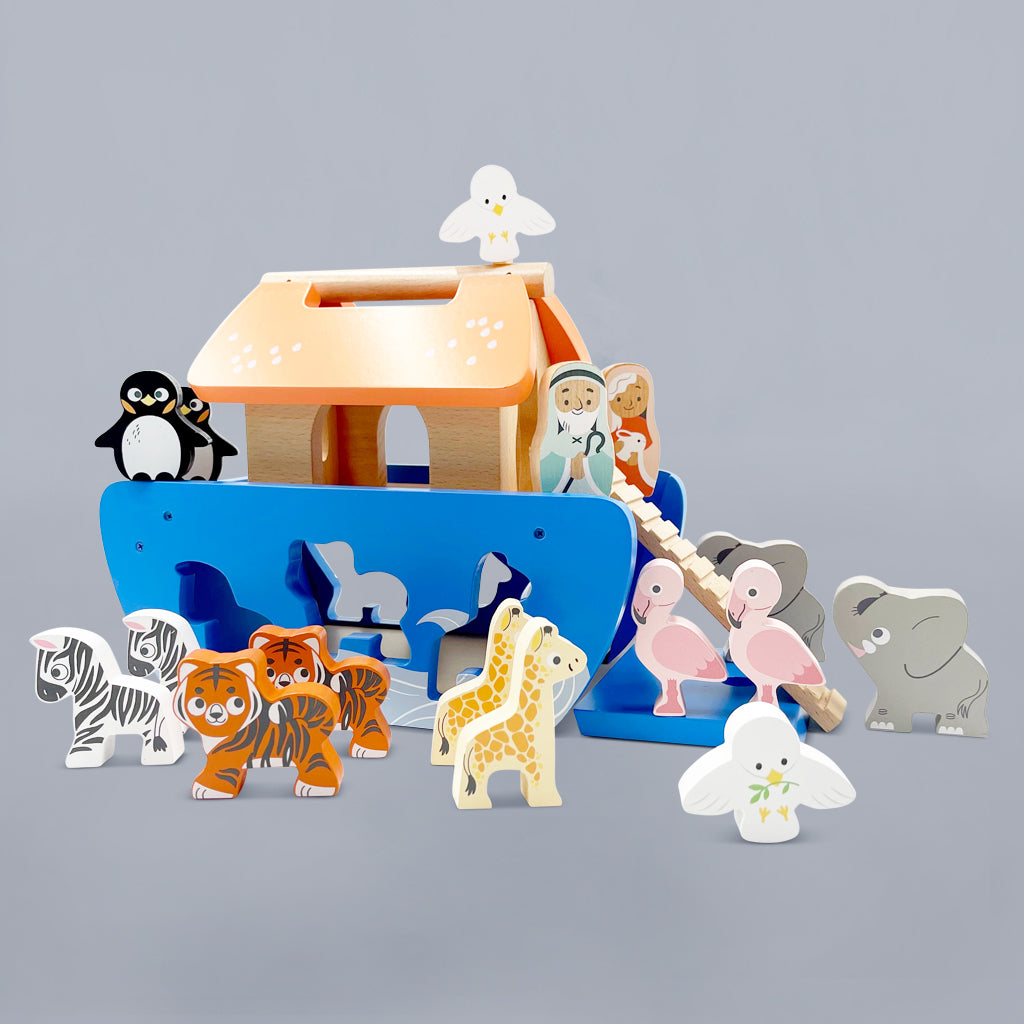 Noah's Ark Wooden Shape Sorter Toy - Educational Baby Toddler Learning Toy with Animal Figures - Perfect for Early Childhood Development & Montessori Play