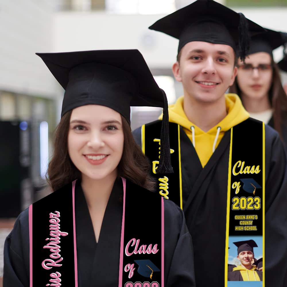 Custom Graduation Stoles for Class of 2025 - Personalized Graduation Gifts with American & Mexican Flags - Perfect for High School & College Commencement Ceremonies