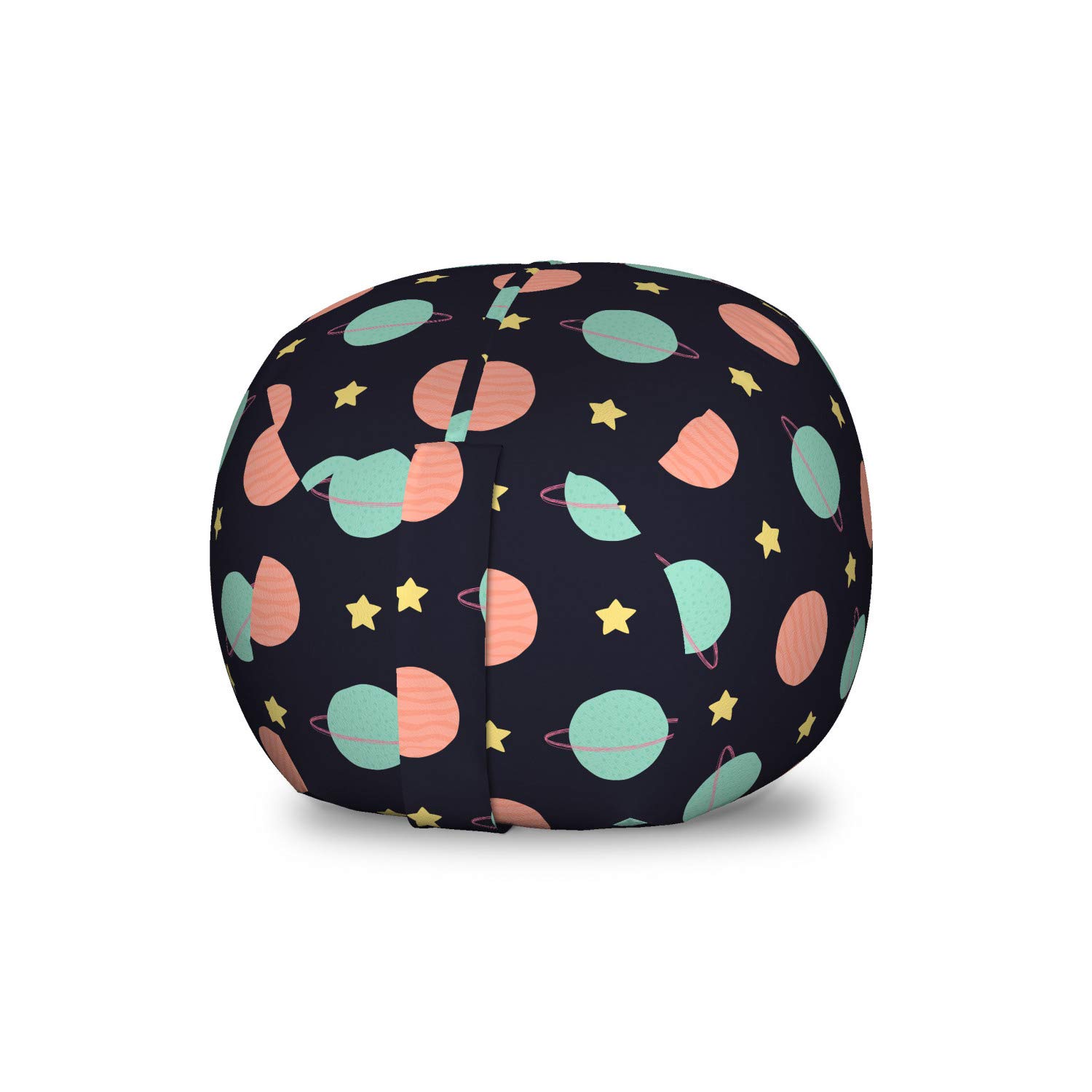 Ambesonne Outer Space Storage Toy Bag Chair - Doodle Planets & Stars Pattern, Washable Stuffed Animal Organizer, Small Grey Multicolor - Perfect for Kids' Room, Playroom & Space-Themed Decor