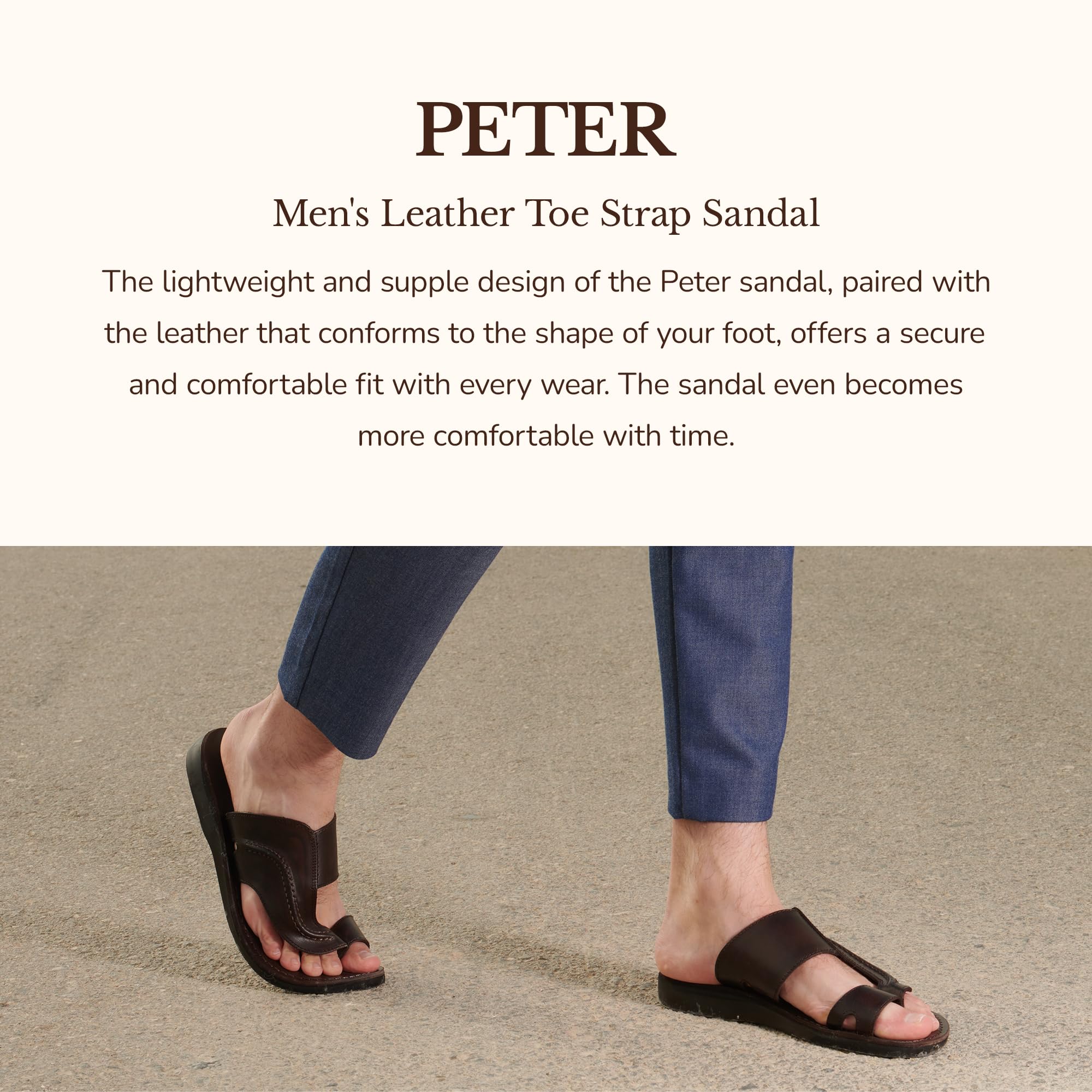 Peter Men's Leather Toe Strap Sandals - Comfortable Casual Slide Sandals for Summer, Beach, and Outdoor Walking