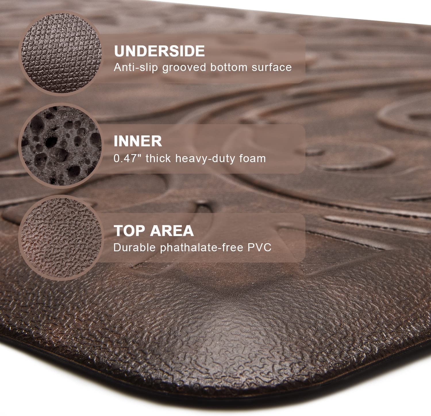 Premium Anti-Fatigue Kitchen Mat - J&V TEXTILES Medallion Embossed Cushioned Floor Mat, Non-Slip Waterproof Standing Mat for Kitchen, Sink, Laundry & Office (Beige, 17