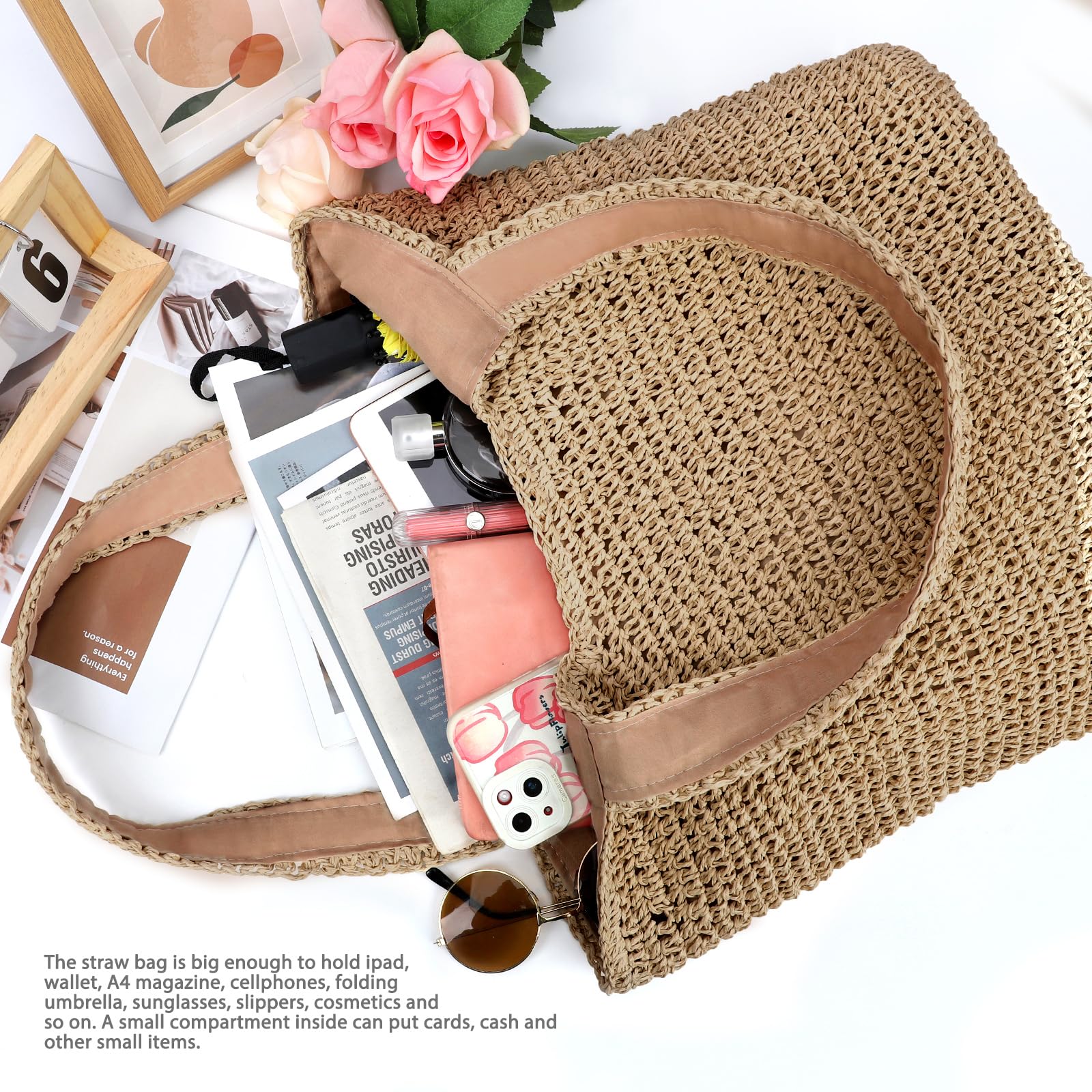 hatisan Straw Beach Bag for Women - Summer Woven Tote Shoulder Handbag - Boho Style Beach Accessory - Perfect for Pool, Vacation & Outdoor Activities