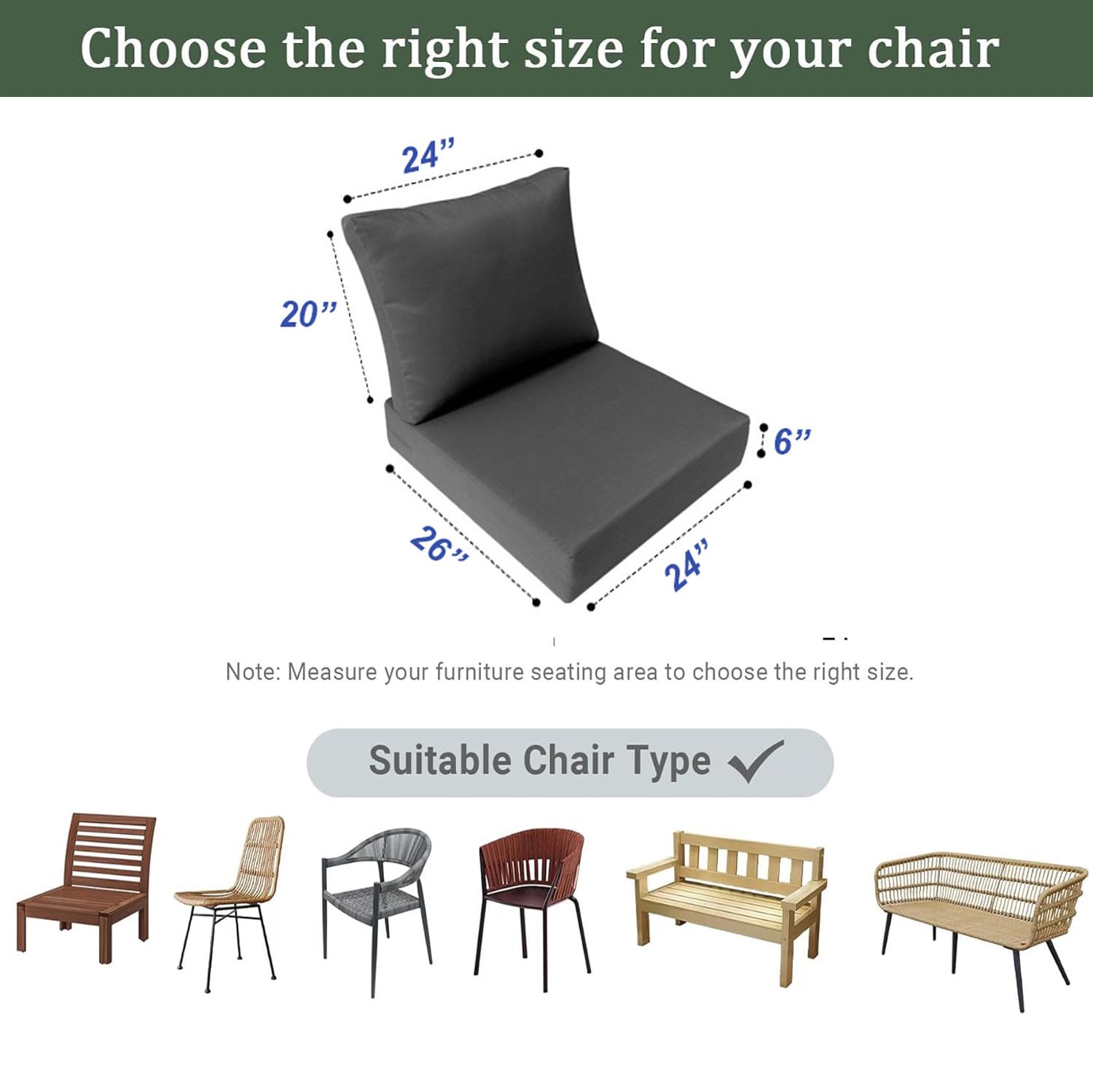 Prolinemax Knife Edge Medium 24x26x6 Deep Seat Back Cushion Slip Cover Set AD106 - Perfect for Living Room Sofas, Sectionals, and Recliners - Durable & Stylish Furniture Protection