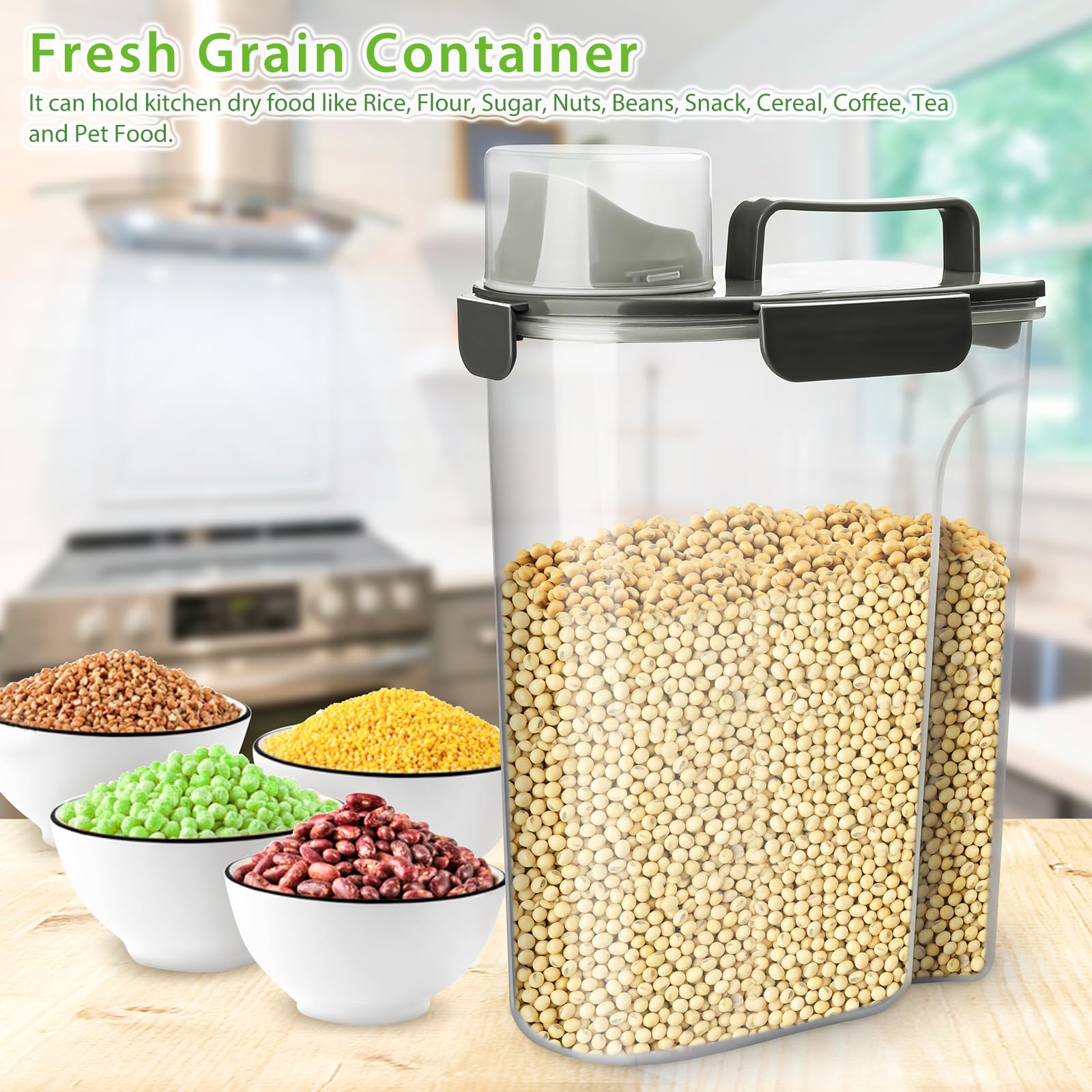 5-10lb Airtight Rice Storage Container - BPA Free Clear Plastic Food Dispenser for Kitchen & Pantry Organization - Ideal for Dry Foods Like Rice, Oatmeal, Cereal, Pasta, Flour - Perfect for Pet Food Storage & Bulk Food Preservation