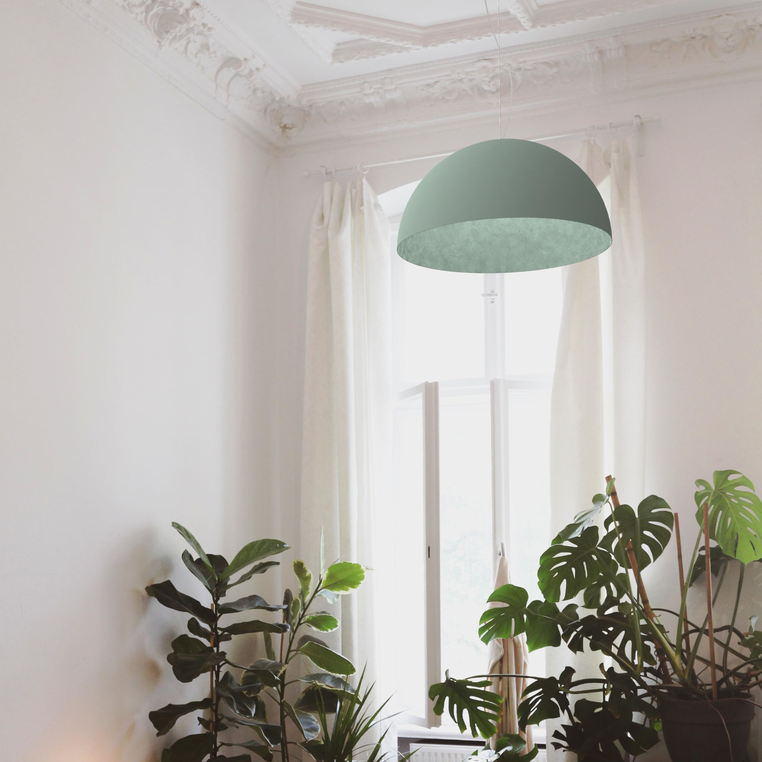 Modern Hanging Pendant Lamp for Living Room, Kids Room, Kitchen & Bedroom - 60cm Half Sphere Metal Ceiling Light in Iceberg Green - Perfect for Home Decor, Dining Area & Nursery Lighting