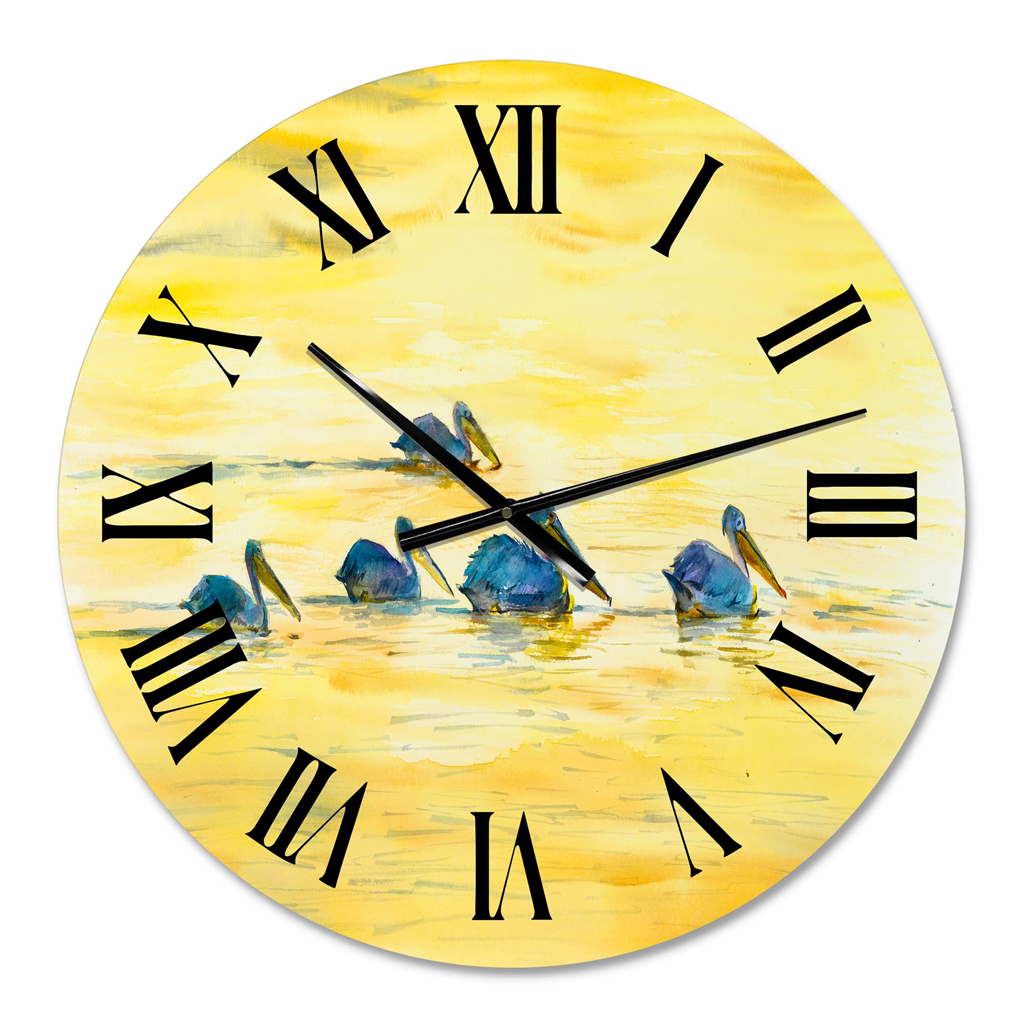 Farmhouse Wall Clock 'Pelicans On The Yellow River' - Large Animal-Themed Decorative Clock for Bedroom, Living Room, and Kitchen Wall Decor