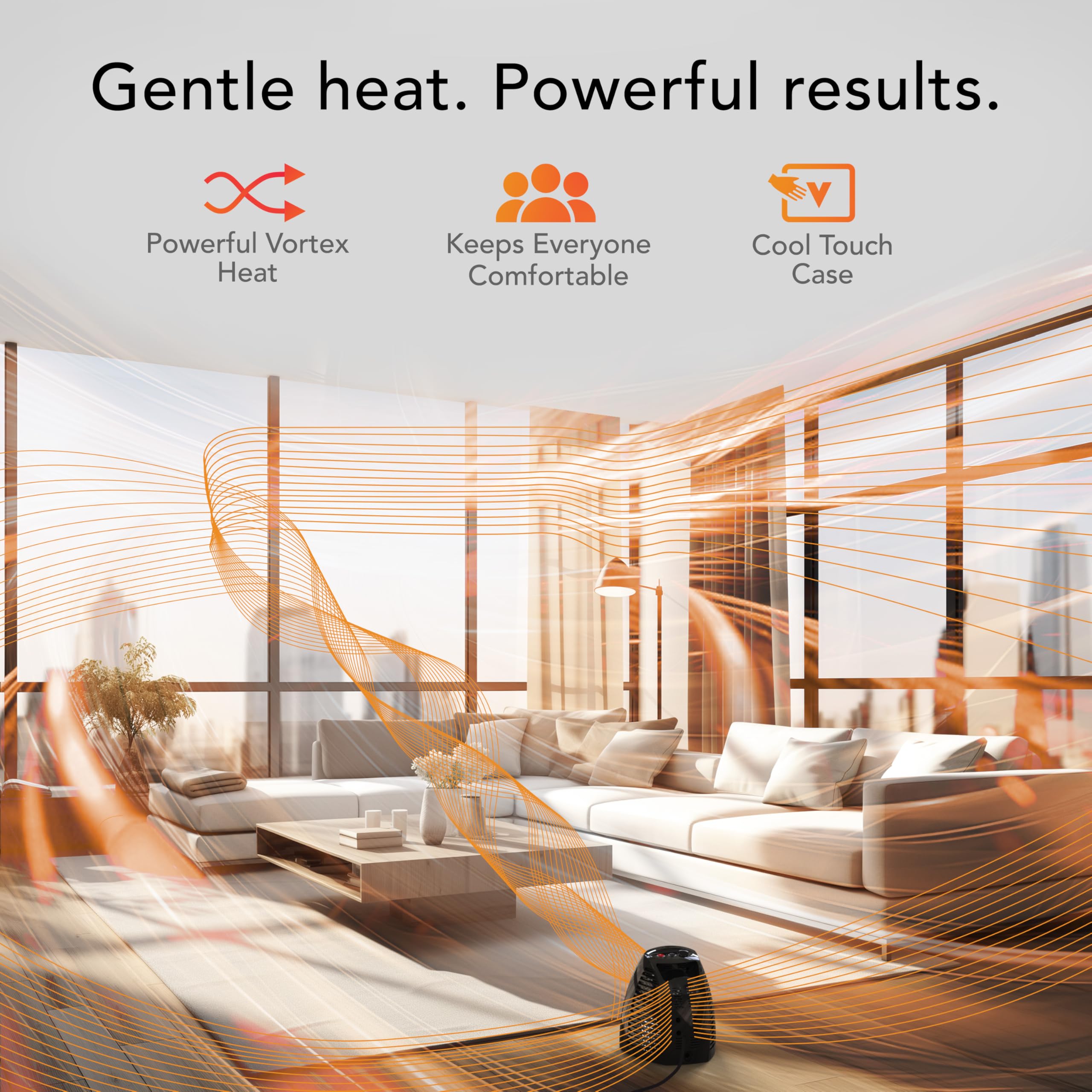Vornado MVH Space Heater with 3 Heat Settings, Adjustable Thermostat, Tip-Over Protection & Auto Shut-Off - Fast Whole Room Heating for Winter | Ideal for Bedroom, Office, Living Room & Indoor Use | Energy Efficient & Safe (Black)